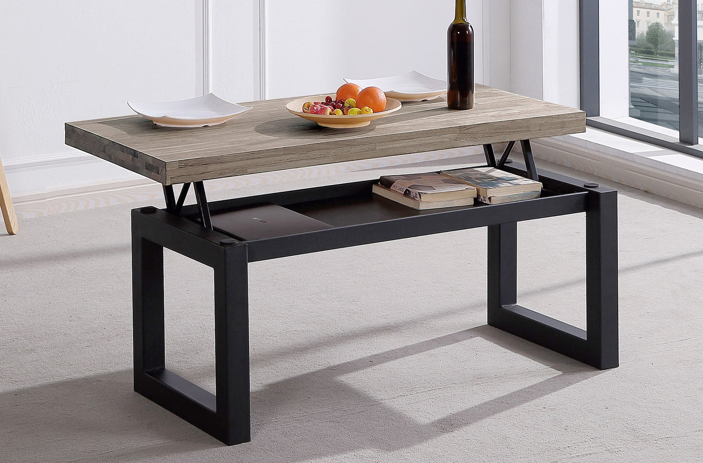 MESA CENTRO ELEVABLE ECLIPSE 120 x 60 CM ROBLE AMERICAN / NEGRO