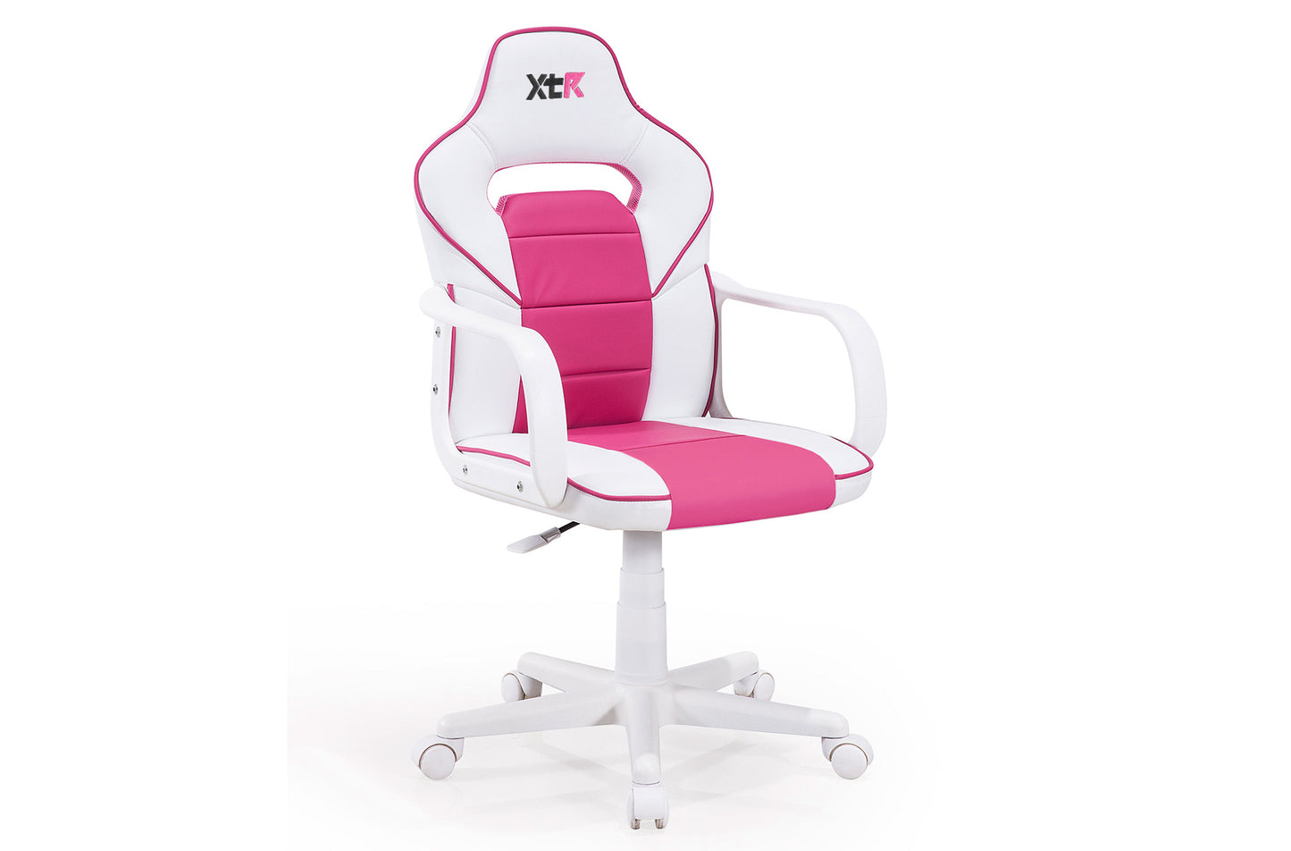 SILLÓN GIRATORIO RACER JUNIOR SÍMIL PIEL BLANCO / FRESA