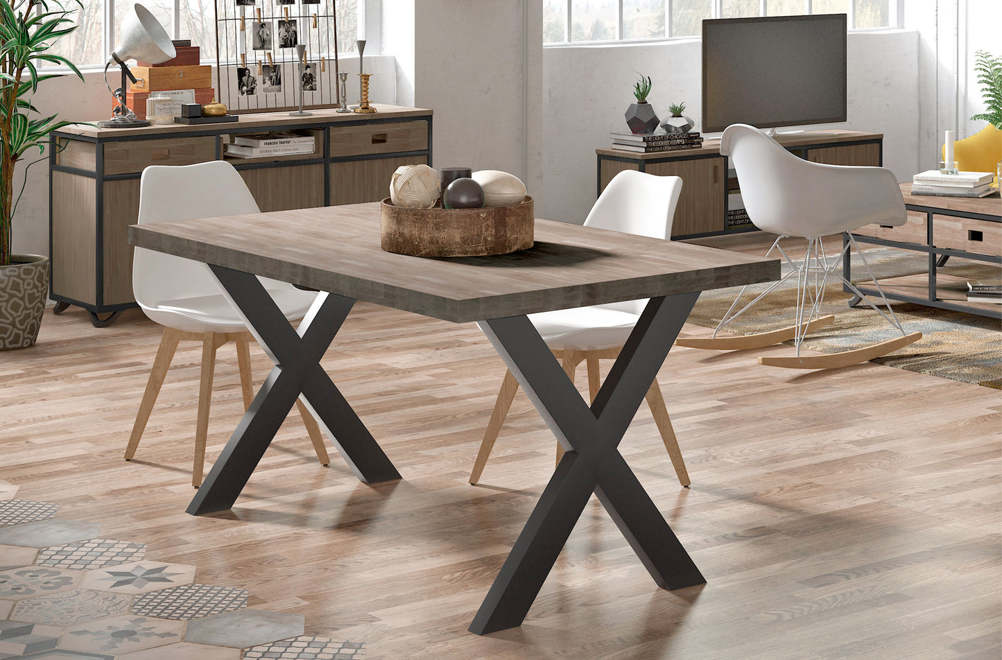 MESA COMEDOR FIJA NUEVA YORK 160 x 90 CM ROBLE AMERICAN / NEGRO