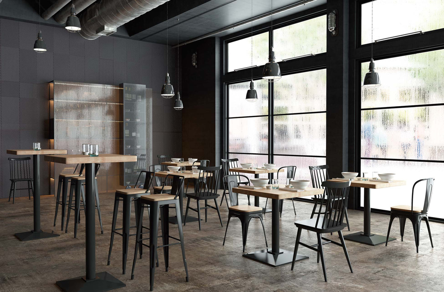 TABURETE ALTO SKYLINE NEGRO ASIENTO MADERA ROBLE NORDISH