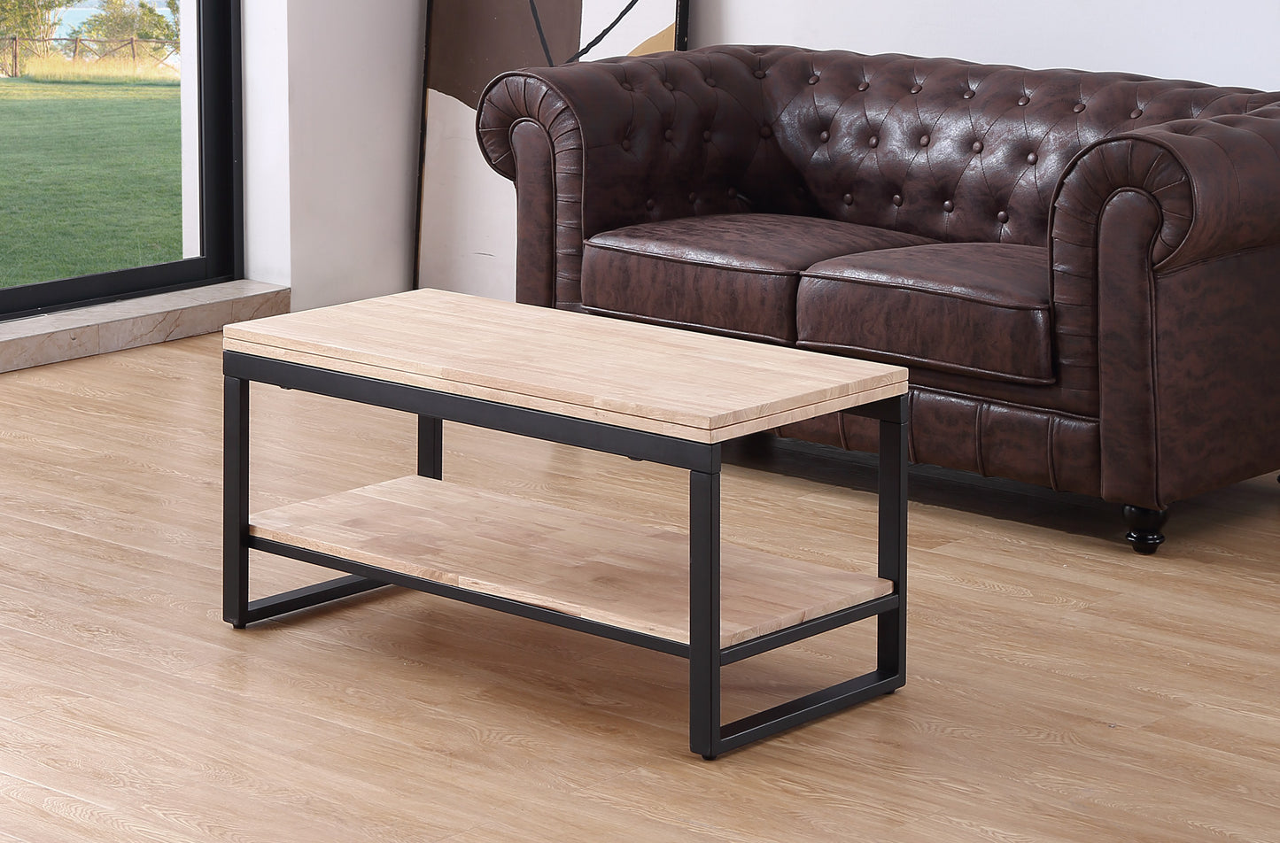 MESA CENTRO ELEVABLE Y EXTENSIBLE TERRA 100 x 45 CM ROBLE NORDISH / NEGRO