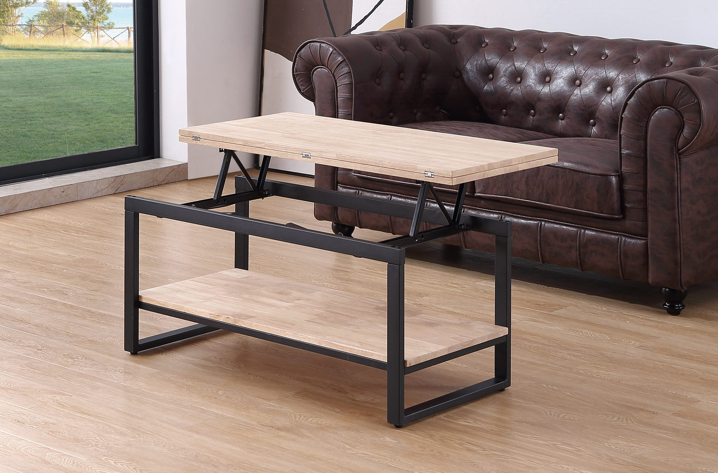 MESA CENTRO ELEVABLE Y EXTENSIBLE TERRA 100 x 45 CM ROBLE NORDISH / NEGRO