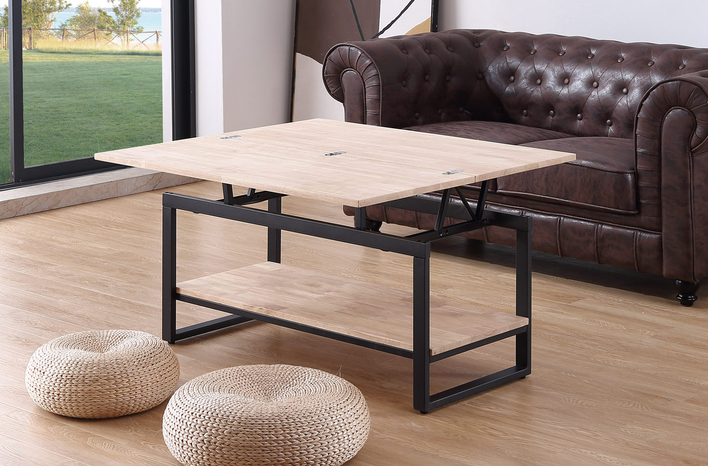 MESA CENTRO ELEVABLE Y EXTENSIBLE TERRA 100 x 45 CM ROBLE NORDISH / NEGRO