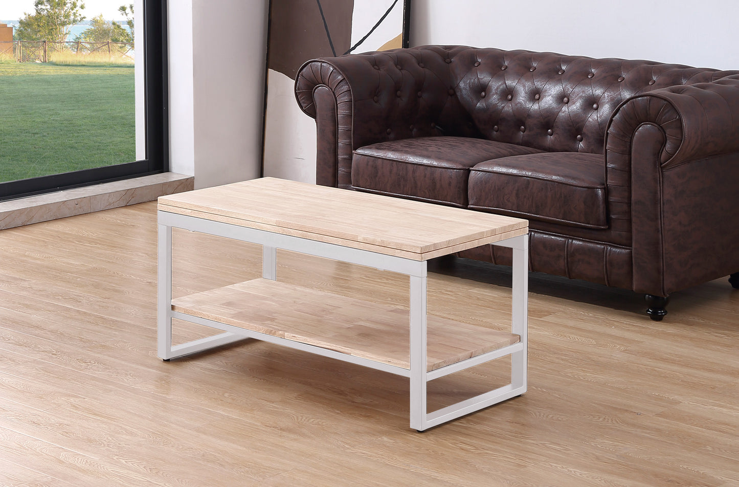 MESA CENTRO ELEVABLE Y EXTENSIBLE TERRA 100 x 45 CM ROBLE NORDISH / BLANCO