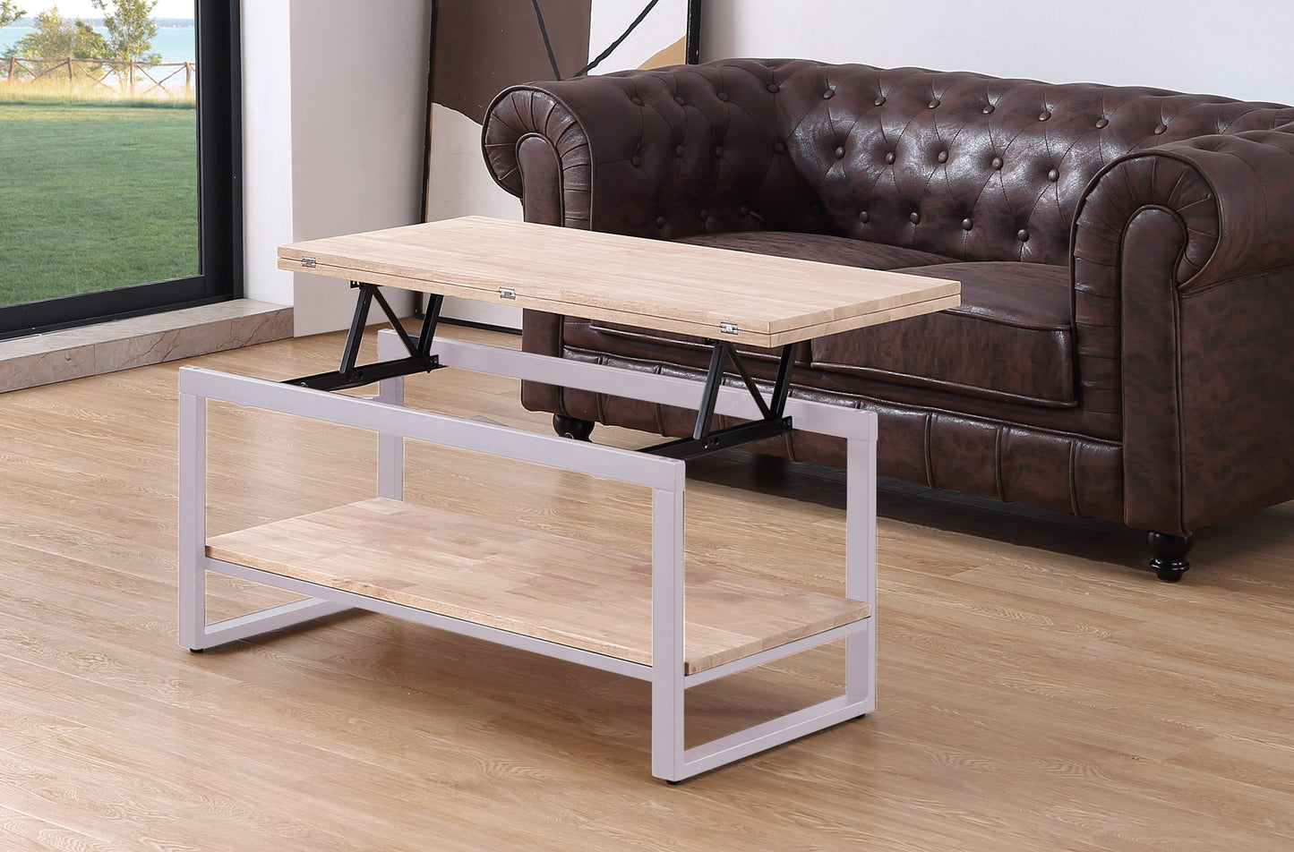 MESA CENTRO ELEVABLE Y EXTENSIBLE TERRA 100 x 45 CM ROBLE NORDISH / BLANCO