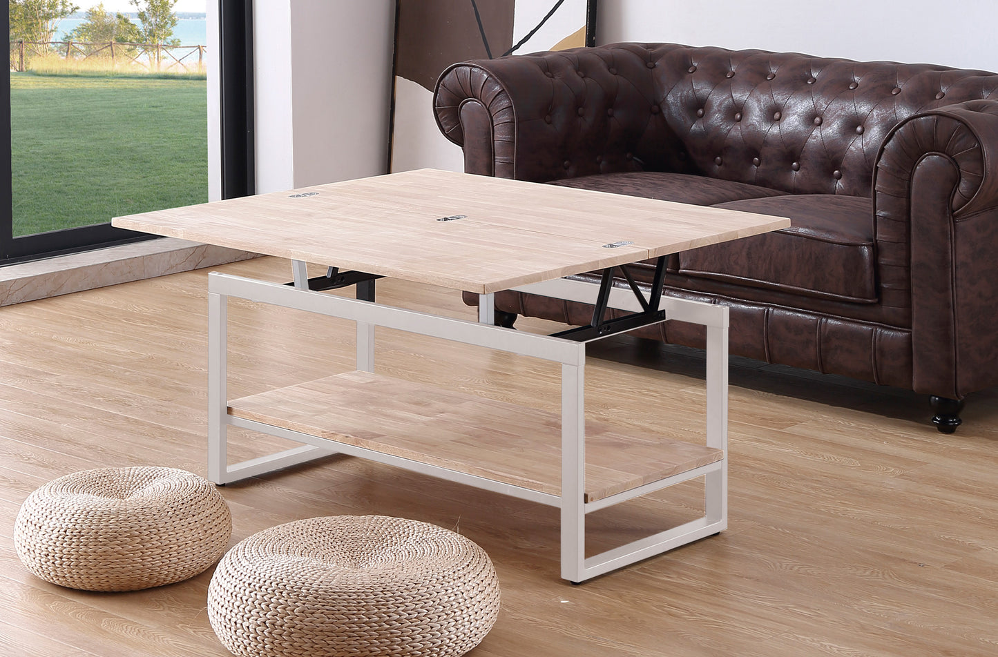MESA CENTRO ELEVABLE Y EXTENSIBLE TERRA 100 x 45 CM ROBLE NORDISH / BLANCO