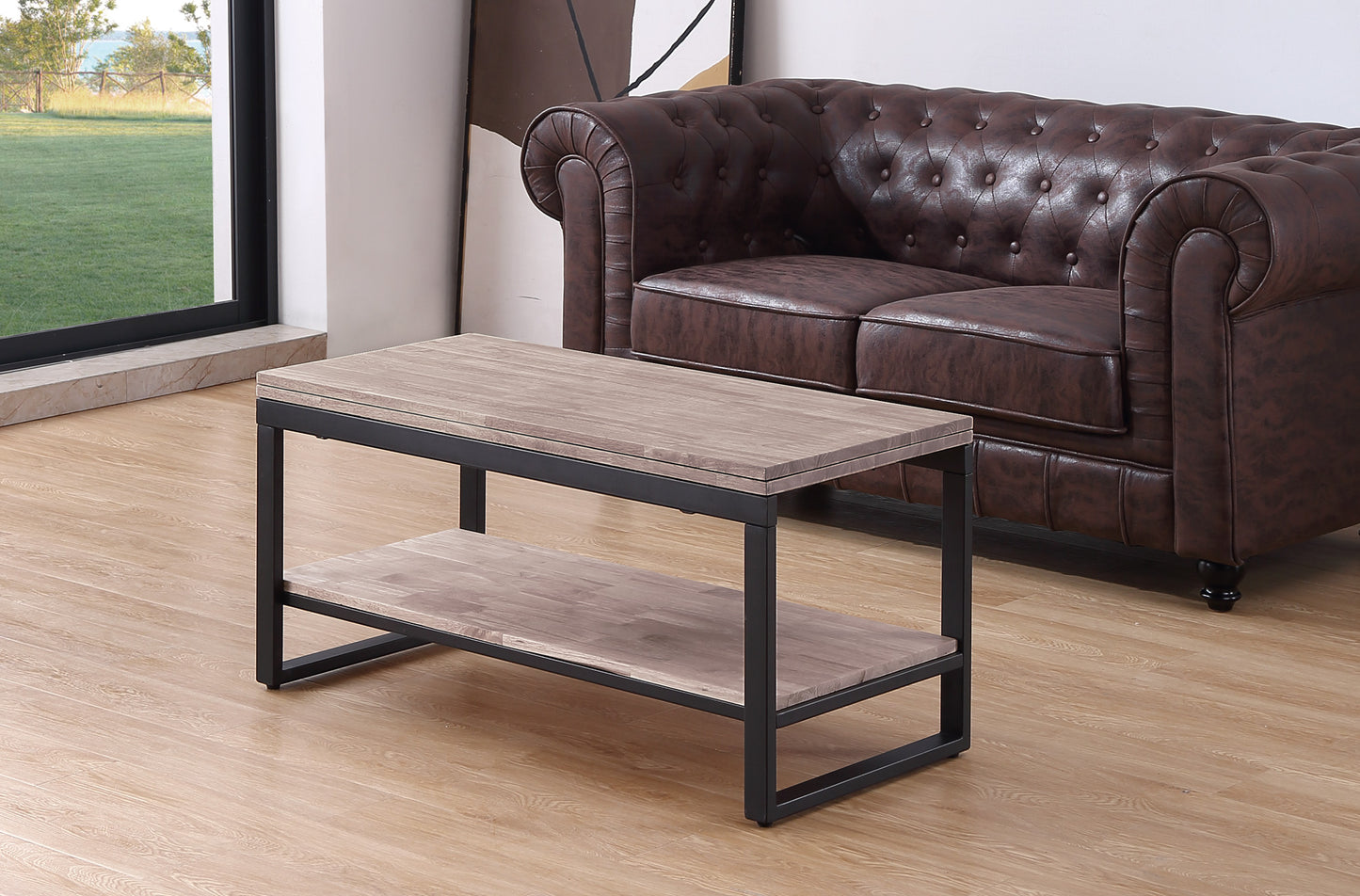 MESA CENTRO ELEVABLE Y EXTENSIBLE TERRA 100 x 45 CM ROBLE HONEY / NEGRO