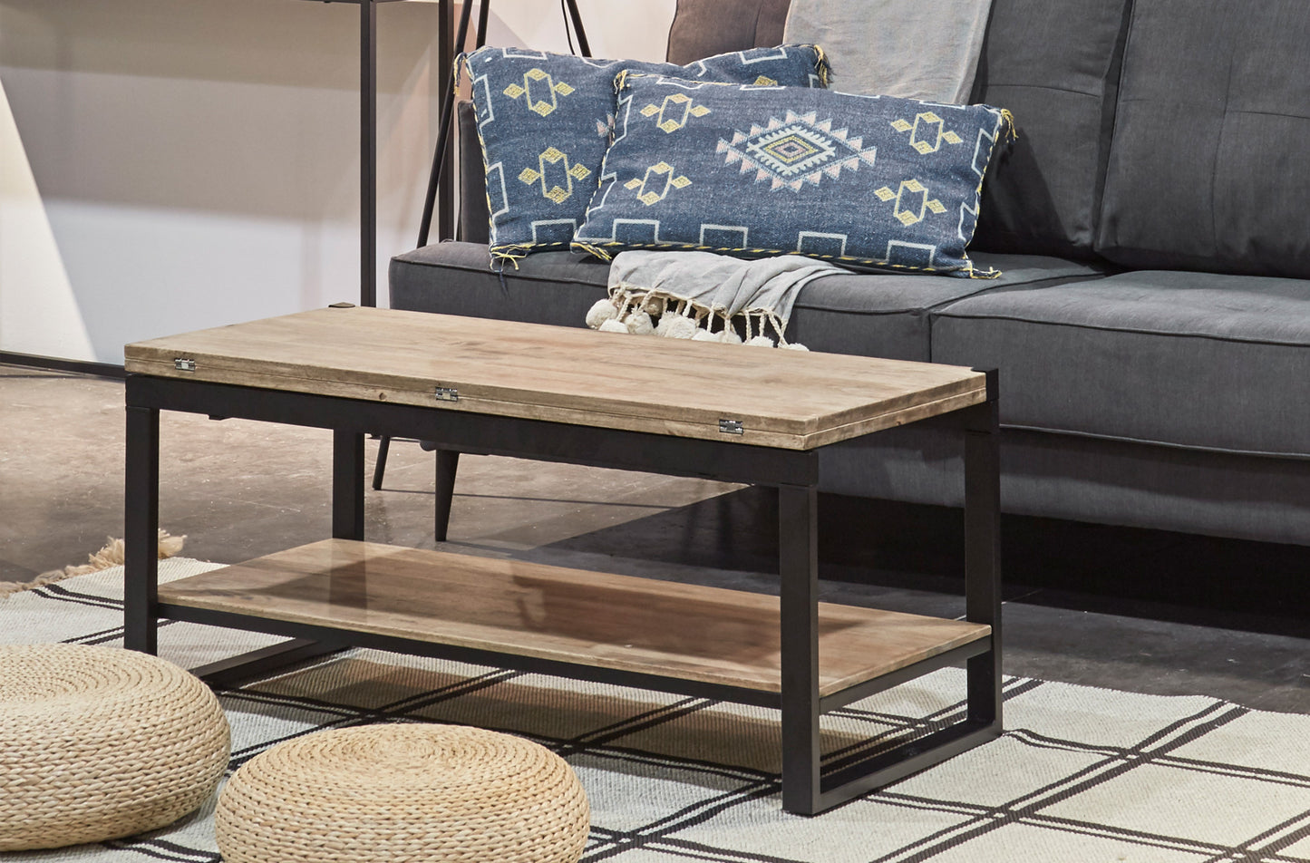MESA CENTRO ELEVABLE Y EXTENSIBLE TERRA 100 x 45 CM ROBLE HONEY / NEGRO