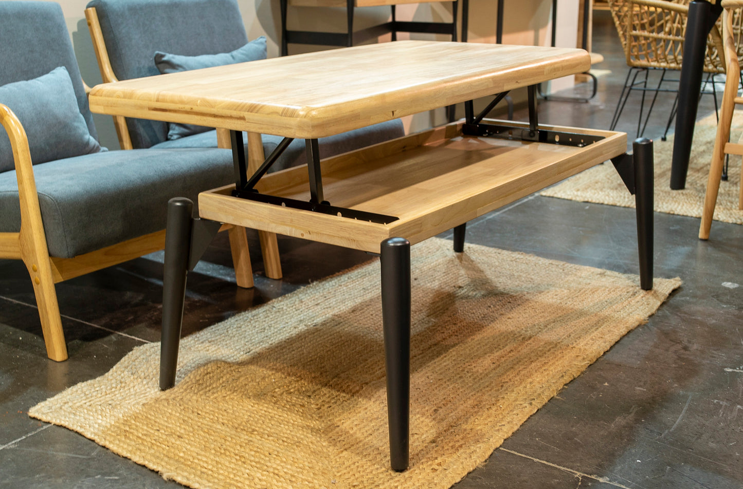 MESA CENTRO ELEVABLE LUNA 120 x 60 CM ROBLE NORDISH / NEGRO