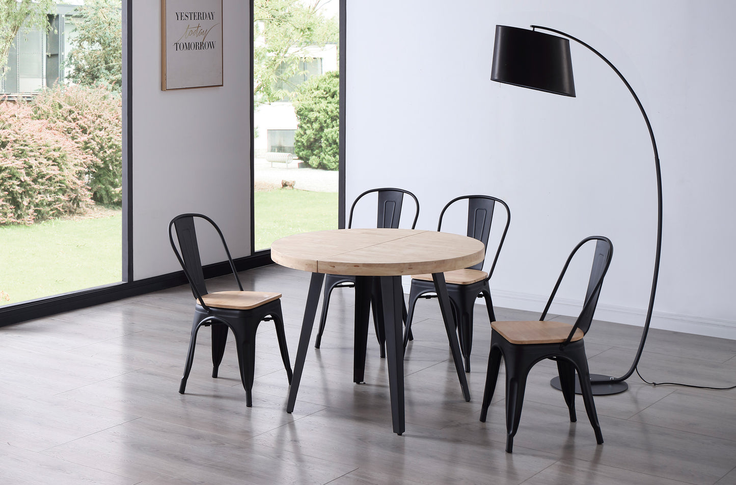 MESA COMEDOR REDONDA EXTENSIBLE PARÍS 100/140/180 CM ROBLE NORDISH / NEGRO
