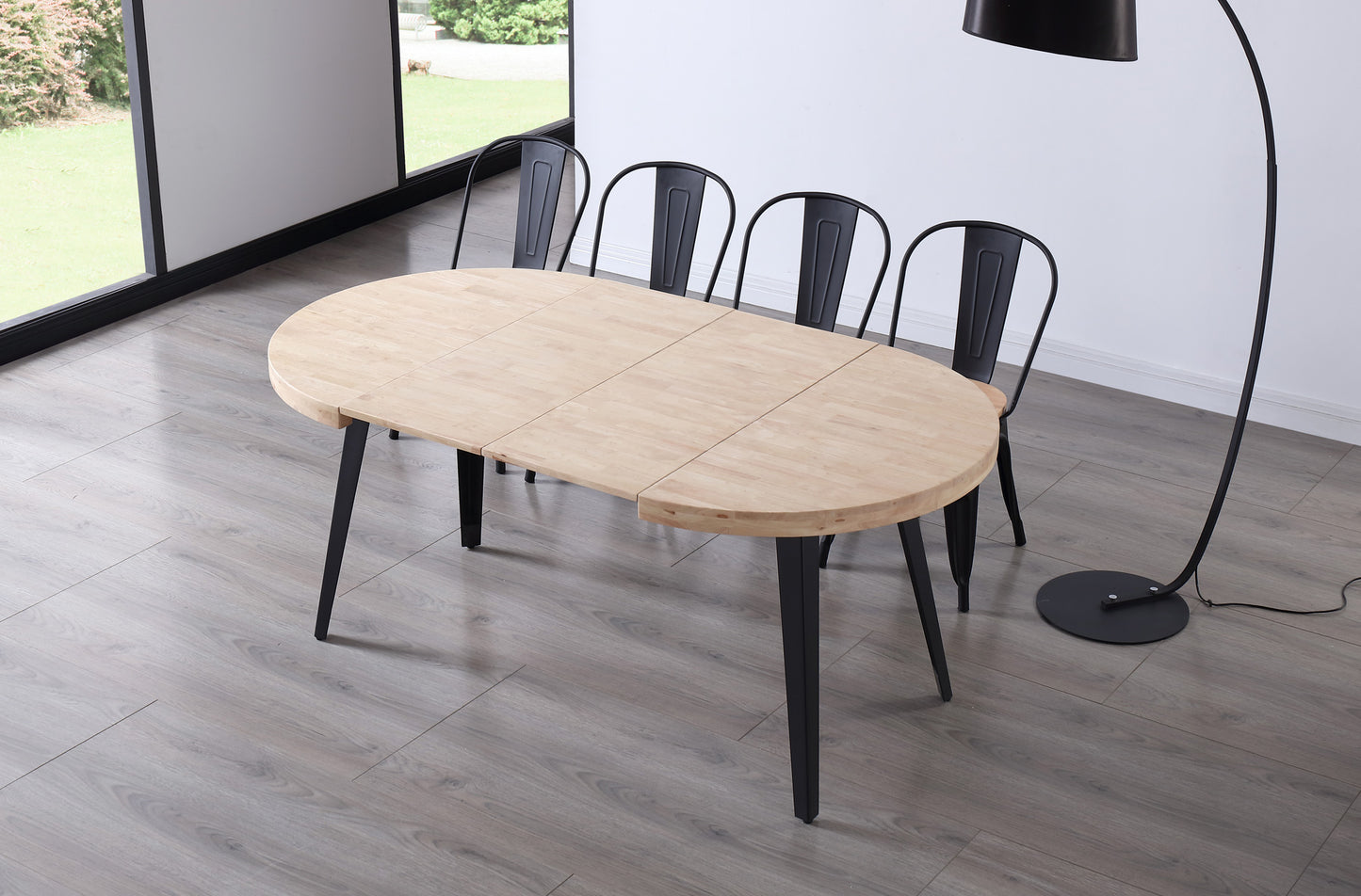 MESA COMEDOR REDONDA EXTENSIBLE PARÍS 100/140/180 CM ROBLE NORDISH / NEGRO