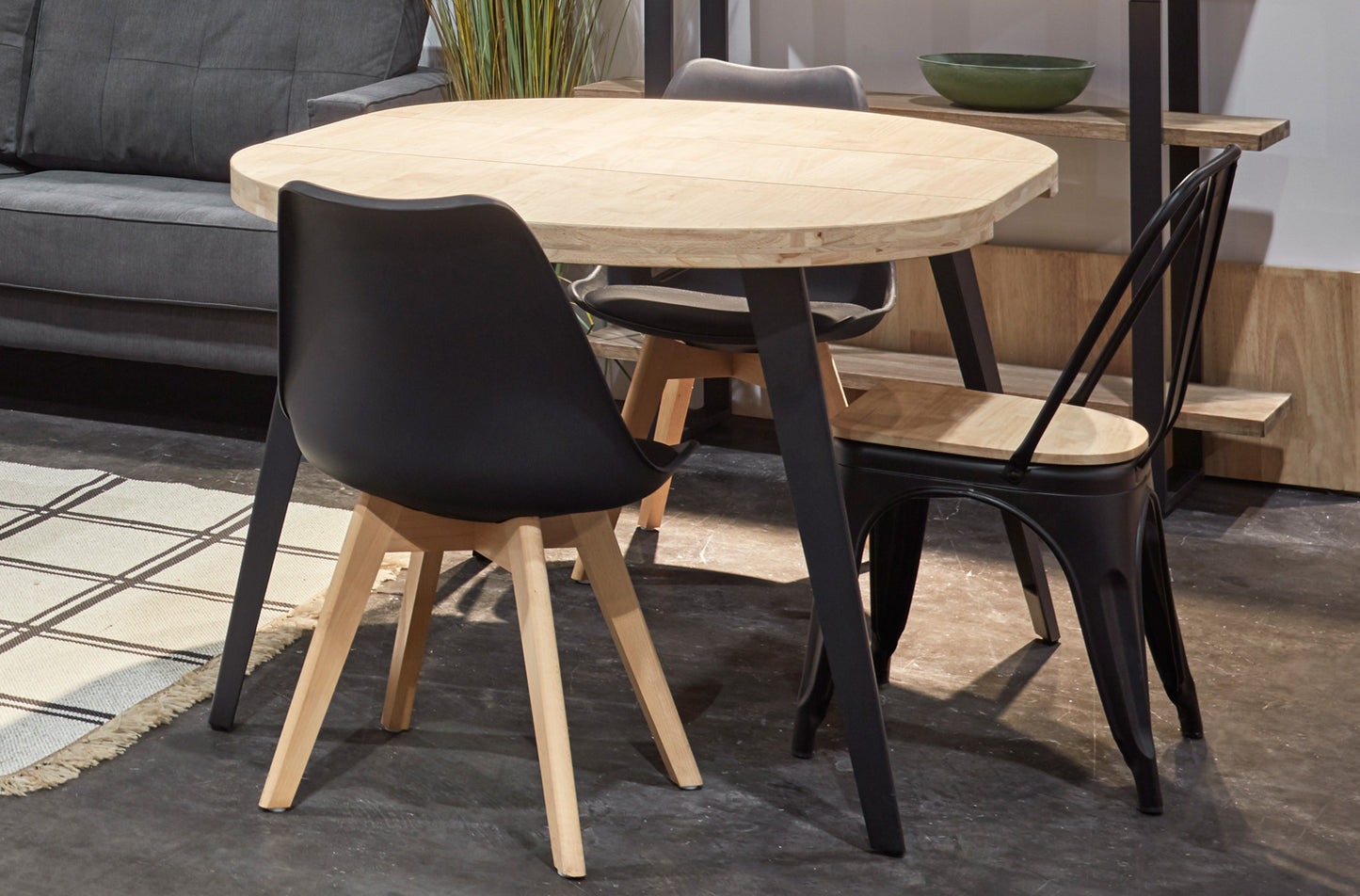 MESA COMEDOR REDONDA EXTENSIBLE PARÍS 100/140/180 CM ROBLE NORDISH / NEGRO