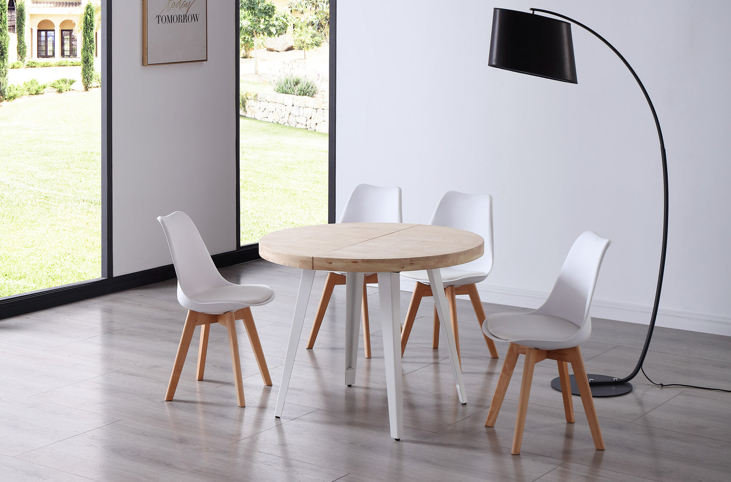 MESA COMEDOR REDONDA EXTENSIBLE PARÍS 100/140/180 CM ROBLE NORDISH / BLANCO