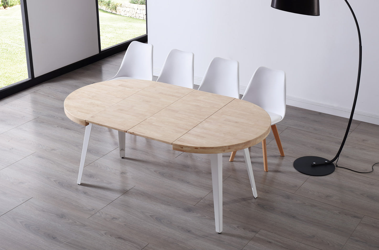 MESA COMEDOR REDONDA EXTENSIBLE PARÍS 100/140/180 CM ROBLE NORDISH / BLANCO