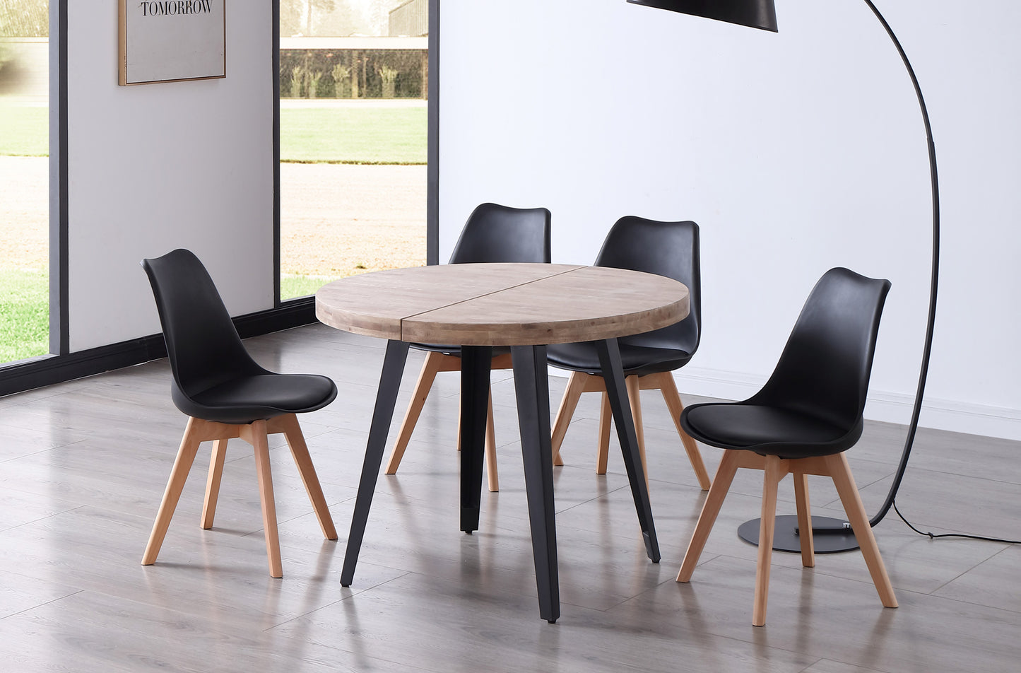 MESA COMEDOR REDONDA EXTENSIBLE PARÍS 100/140/180 CM ROBLE HONEY / NEGRO