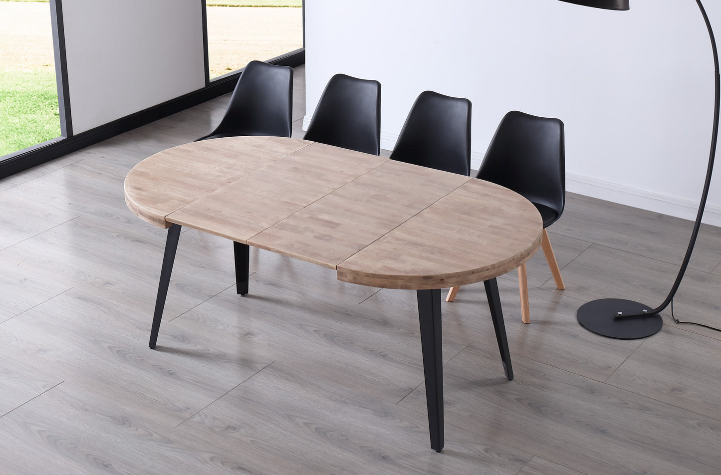 MESA COMEDOR REDONDA EXTENSIBLE PARÍS 100/140/180 CM ROBLE HONEY / NEGRO