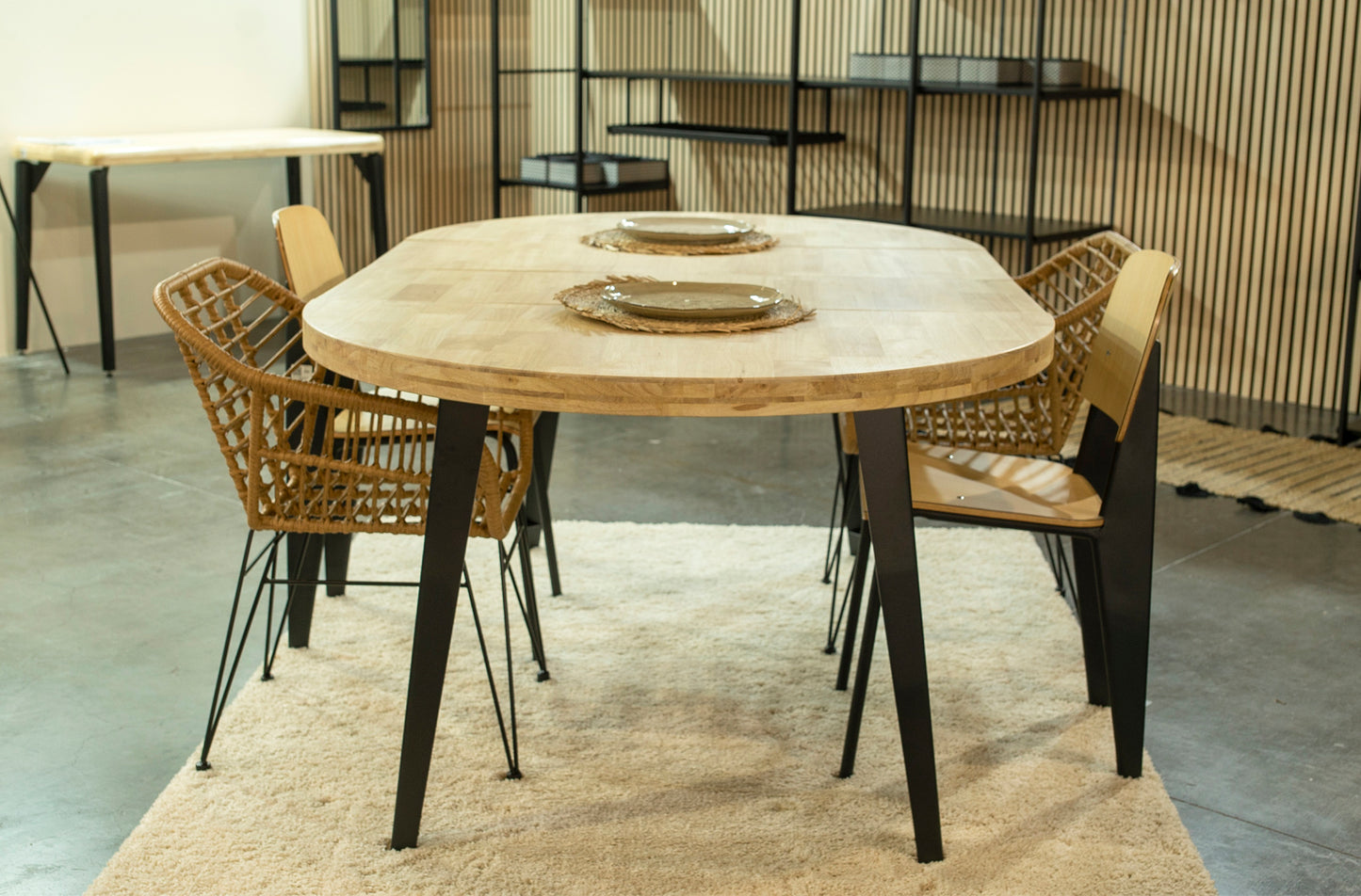 MESA COMEDOR REDONDA EXTENSIBLE PARÍS 120/160/200 CM ROBLE NORDISH / NEGRO