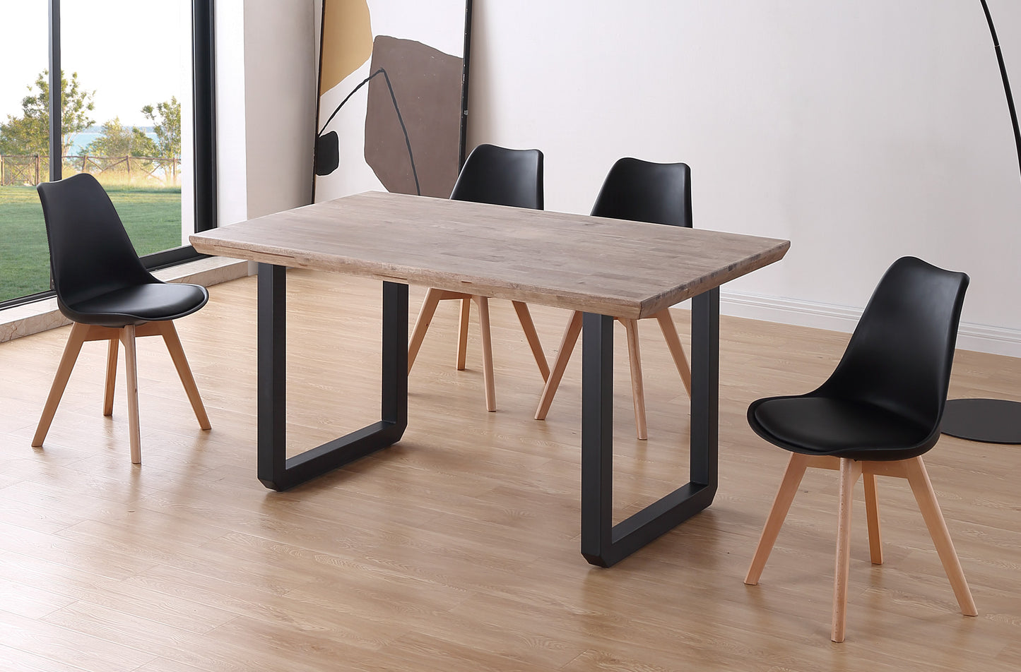 MESA COMEDOR FIJA ROMA 150 x 90 CM ROBLE HONEY / NEGRO