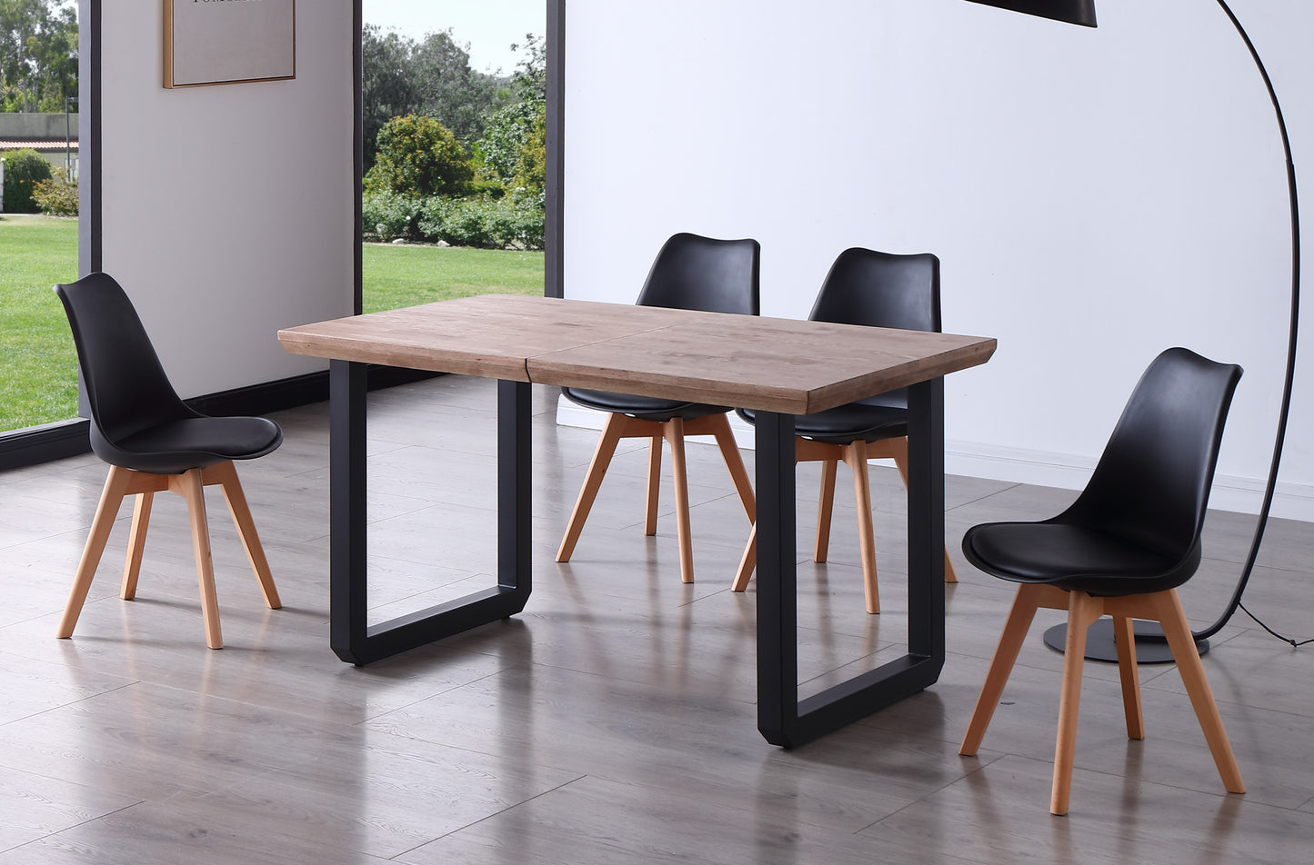 MESA COMEDOR EXTENSIBLE ROMA 140/180/220 x 80 CM ROBLE HONEY / NEGRO