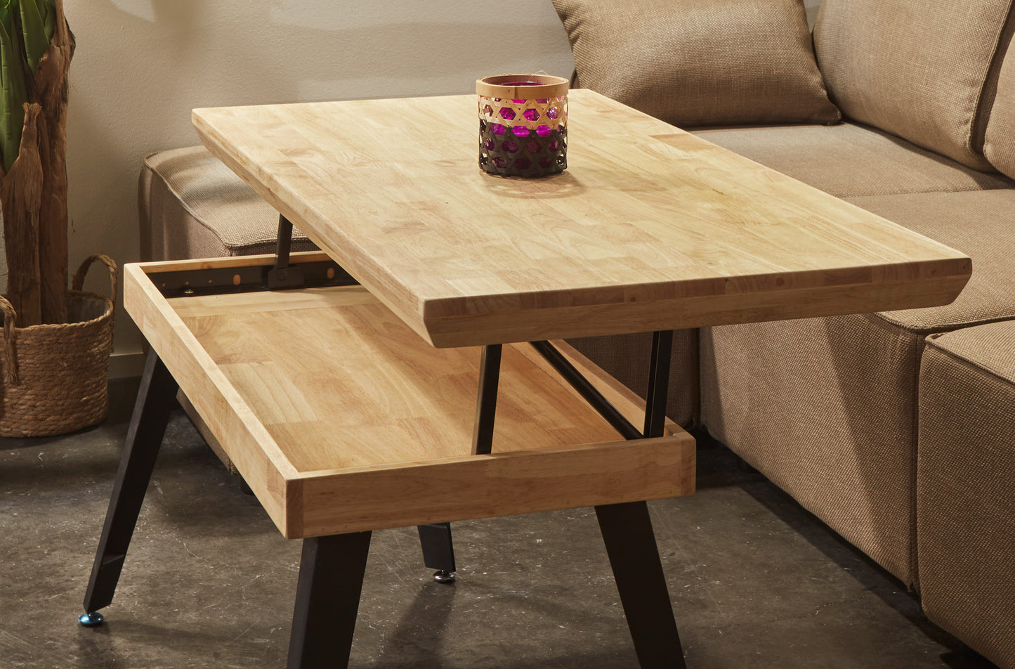 MESA CENTRO ELEVABLE AURORA 120 x 60 CM ROBLE NORDISH / NEGRO