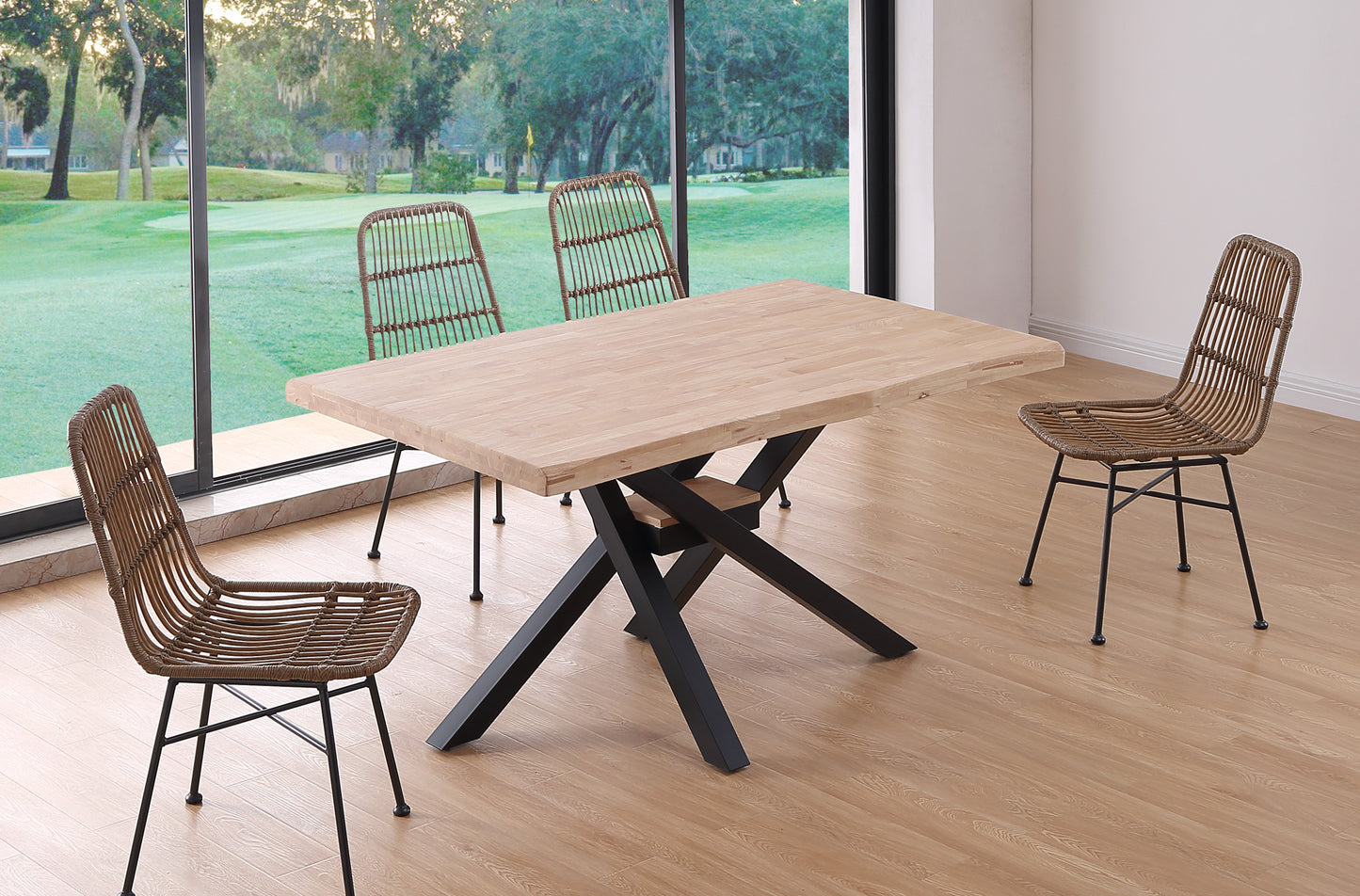 MESA COMEDOR FIJA MYKONOS 150 x 90 CM ROBLE NORDISH / NEGRO TAPA CON FORMA