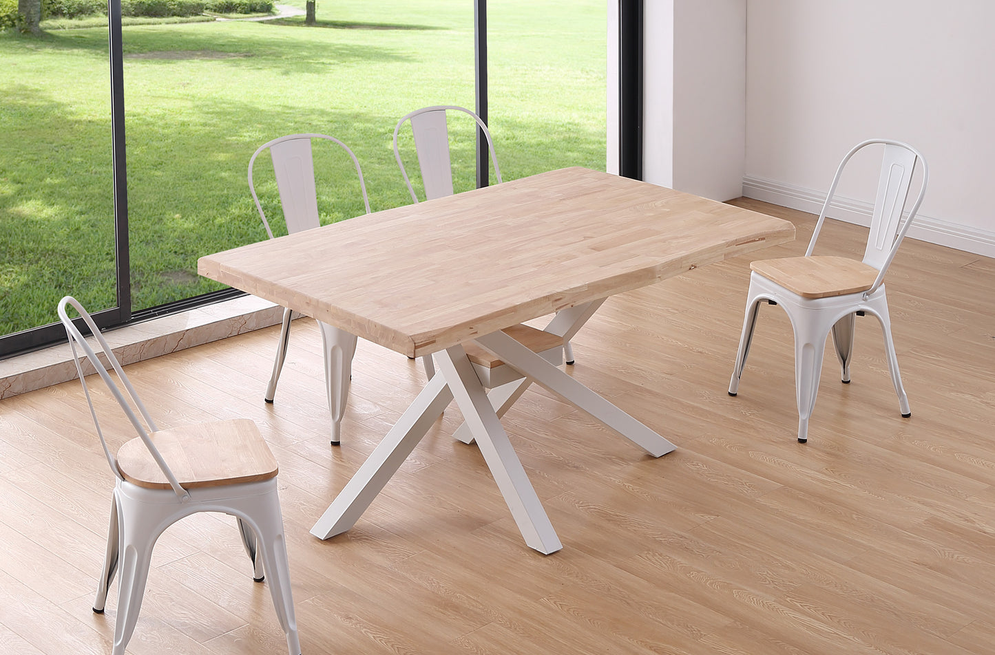 MESA COMEDOR FIJA MYKONOS 150 x 90 CM ROBLE NORDISH / BLANCO TAPA CON FORMA