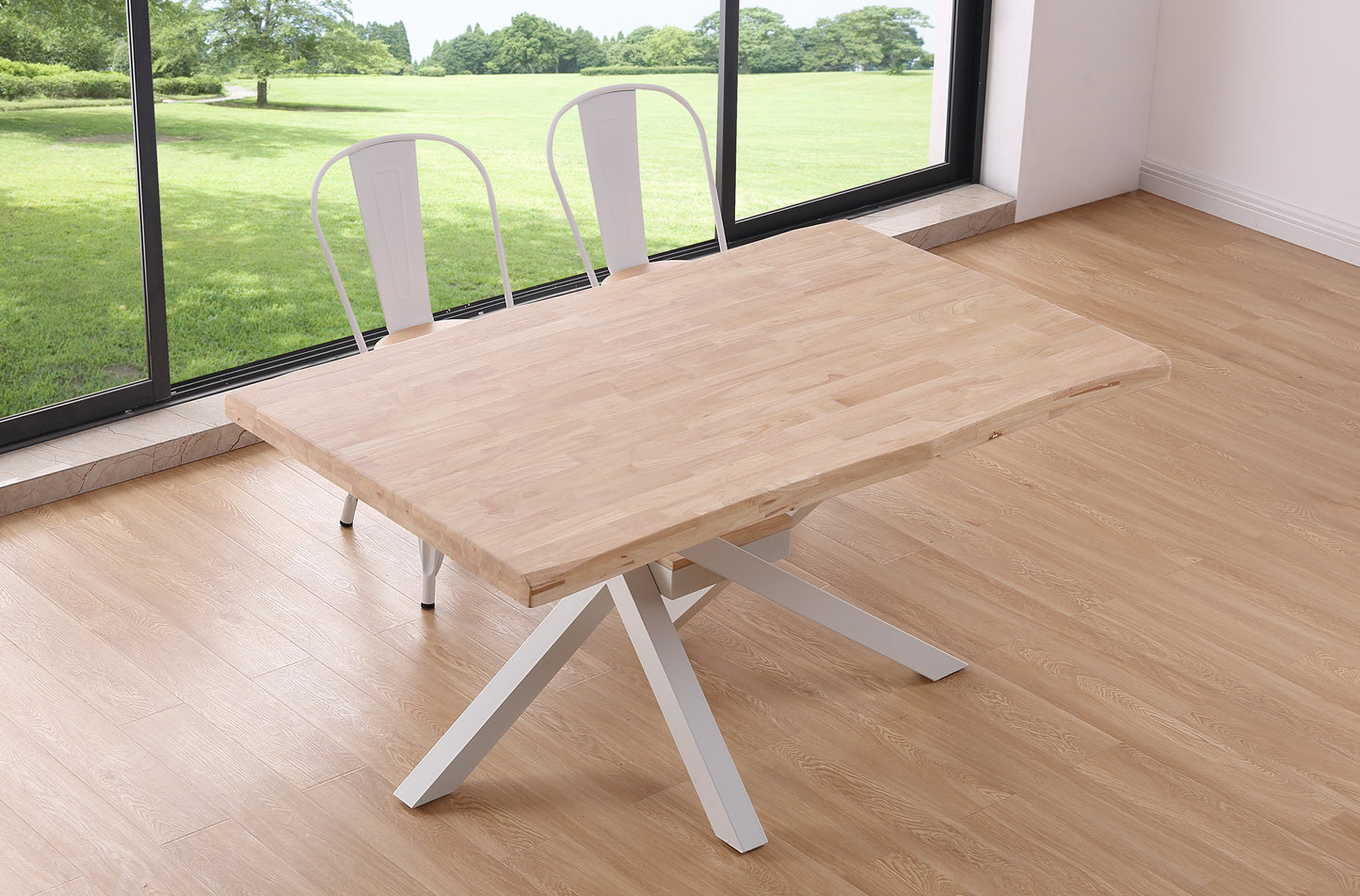 MESA COMEDOR FIJA MYKONOS 150 x 90 CM ROBLE NORDISH / BLANCO TAPA CON FORMA