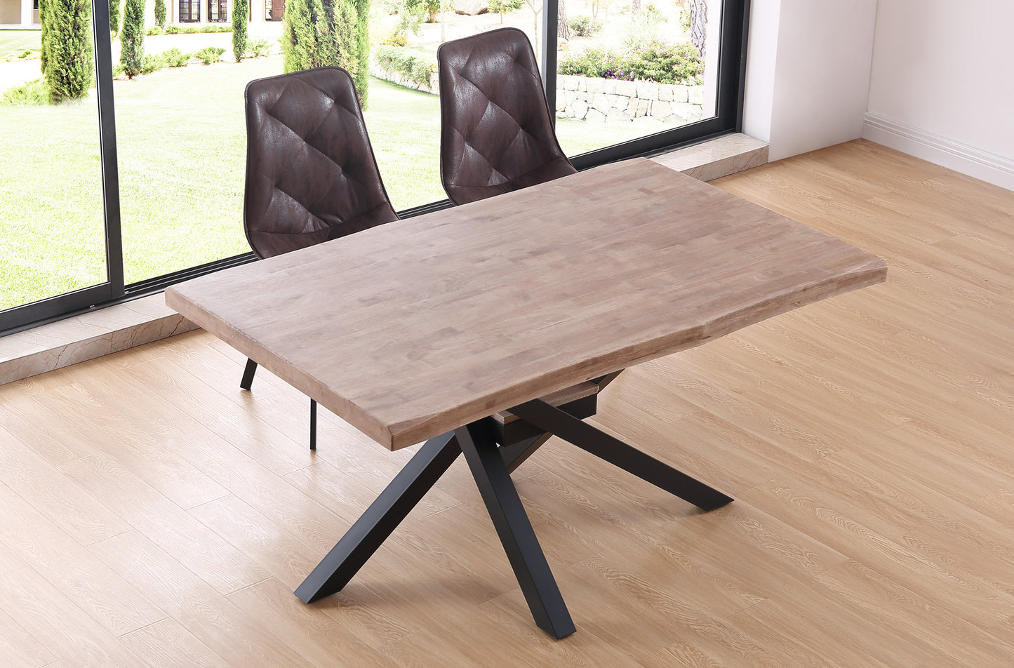 MESA COMEDOR FIJA MYKONOS 150 x 90 CM ROBLE HONEY / NEGRO TAPA CON FORMA