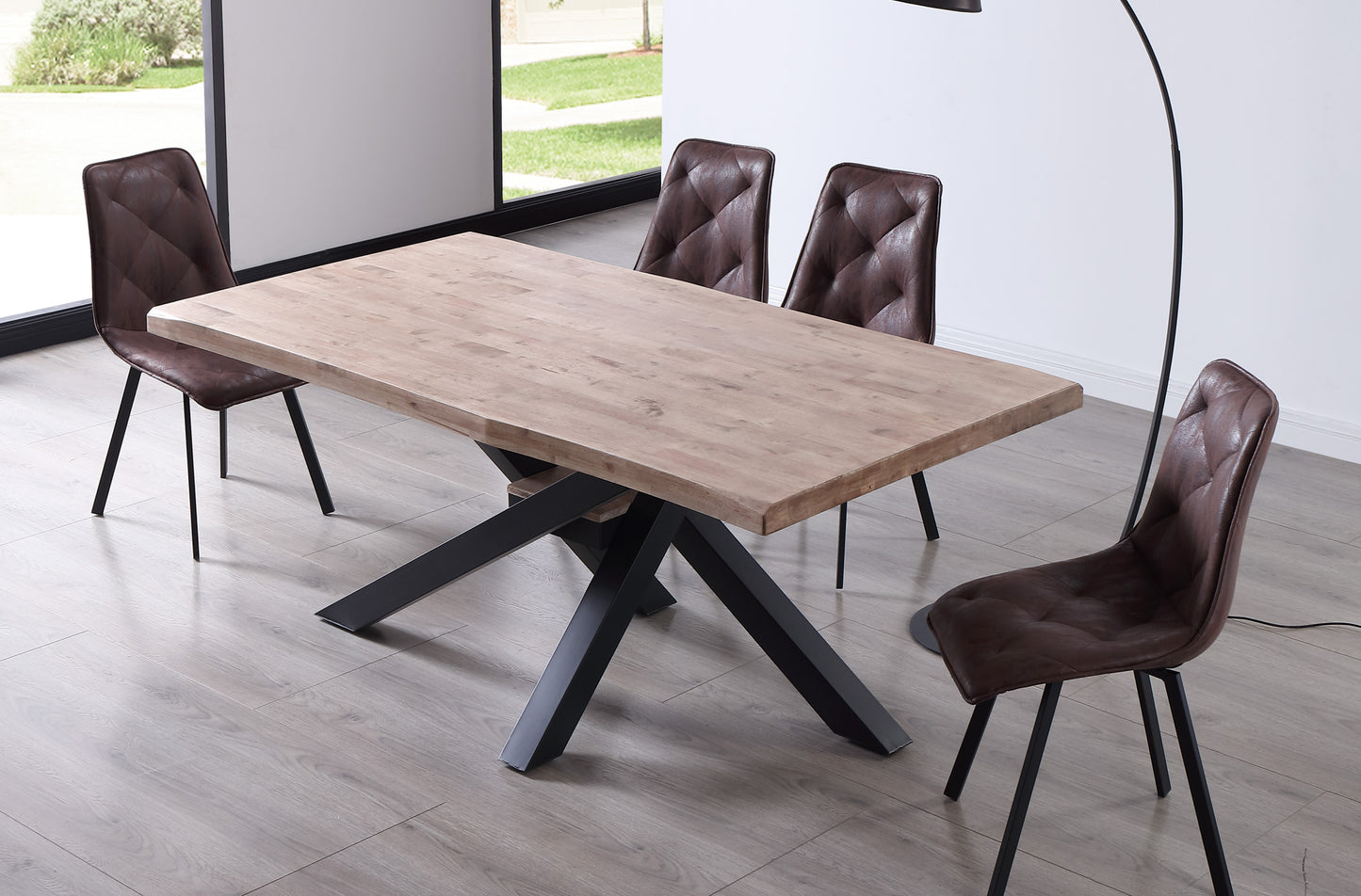 MESA COMEDOR FIJA MYKONOS 180 x 100 CM ROBLE HONEY / NEGRO TAPA CON FORMA