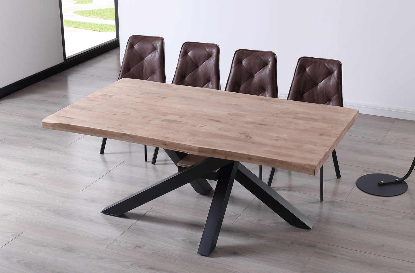 MESA COMEDOR FIJA MYKONOS 180 x 100 CM ROBLE HONEY / NEGRO TAPA CON FORMA
