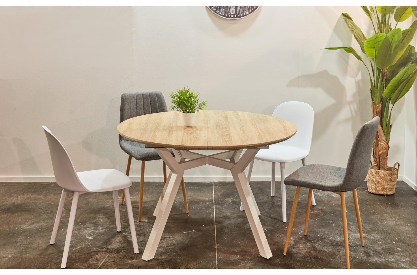 MESA COMEDOR REDONDA EXTENSIBLE CAIRO 120/160 CM OAK / BLANCO