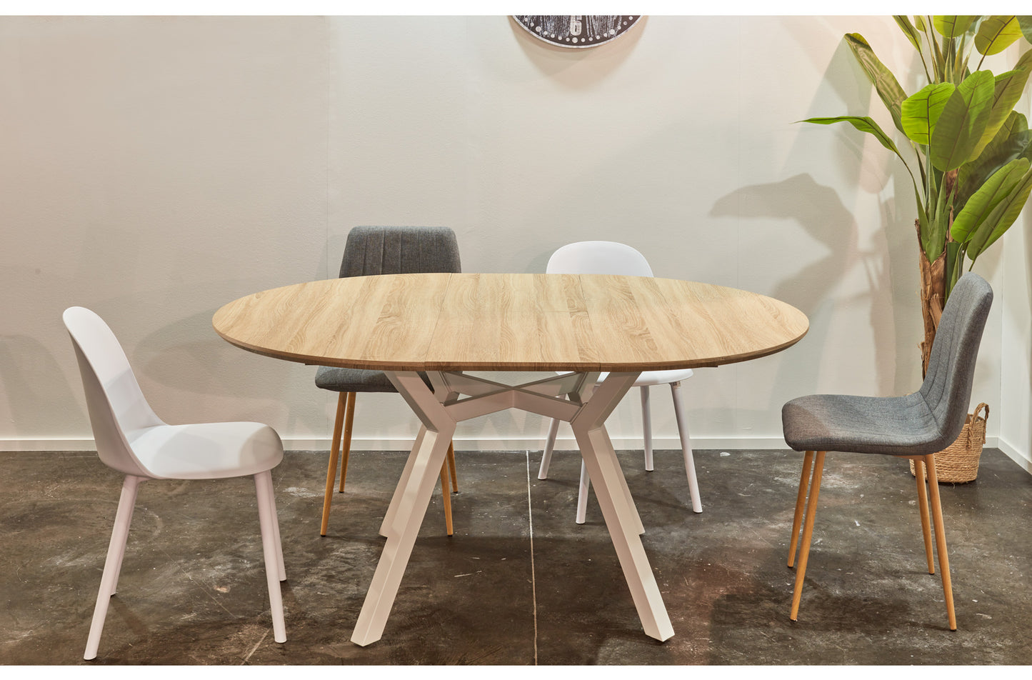 MESA COMEDOR REDONDA EXTENSIBLE CAIRO 120/160 CM OAK / BLANCO