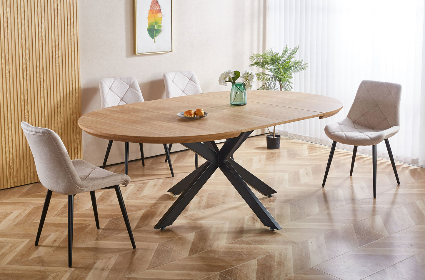 MESA COMEDOR REDONDA EXTENSIBLE MANAOS 130/170/210 x 130 CM OAK / NEGRO