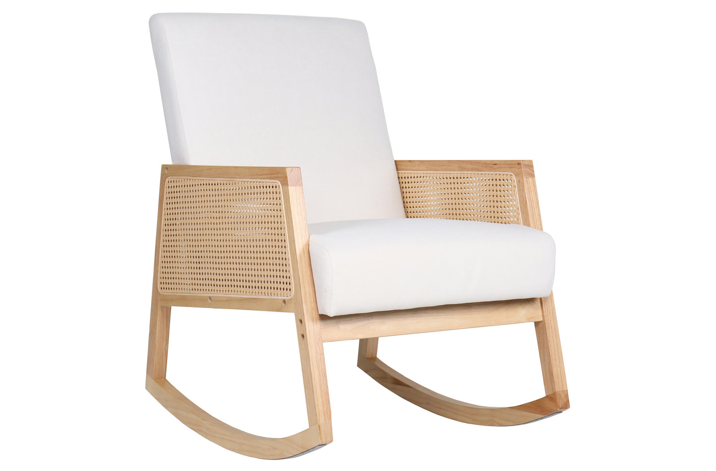 BUTACA MECEDORA GOETHE MICROFIBRA CREMA / RATTAN / MADERA