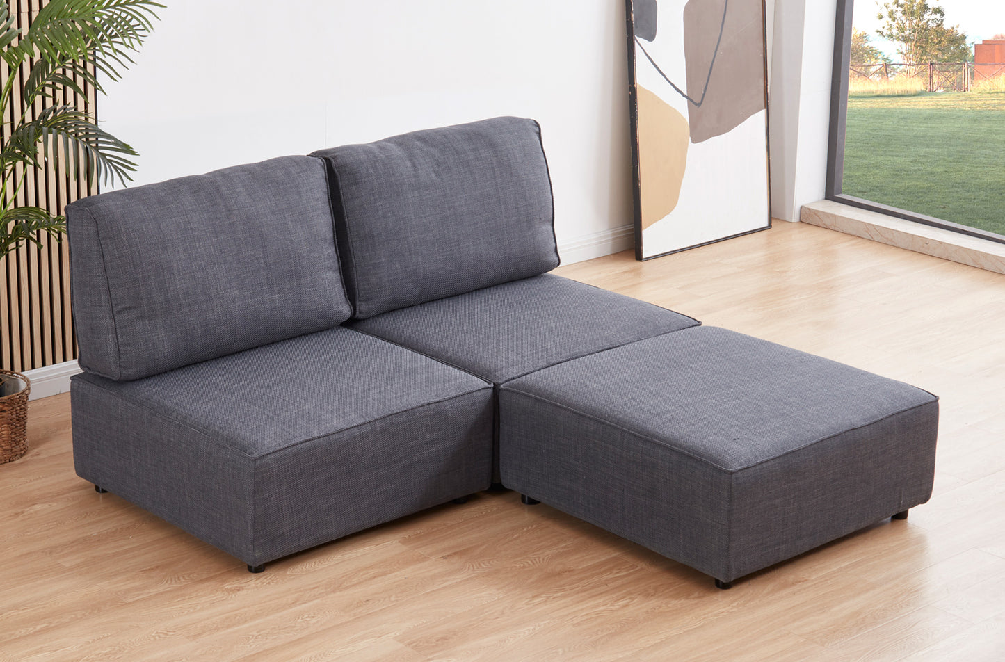 PUFF 90 X 90 CM SOFÁ MODULAR BARDOT TEJIDO GRIS