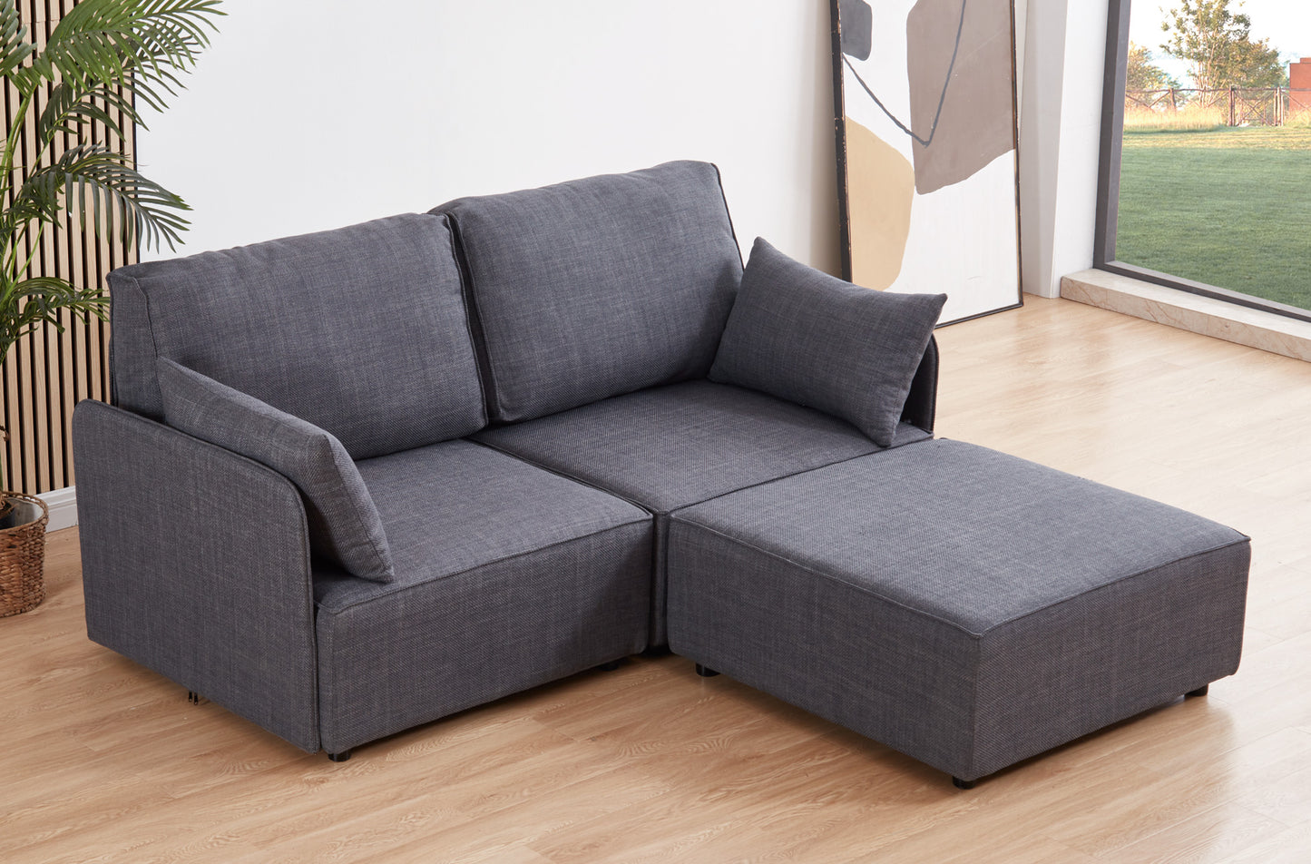PUFF 90 X 90 CM SOFÁ MODULAR BARDOT TEJIDO GRIS