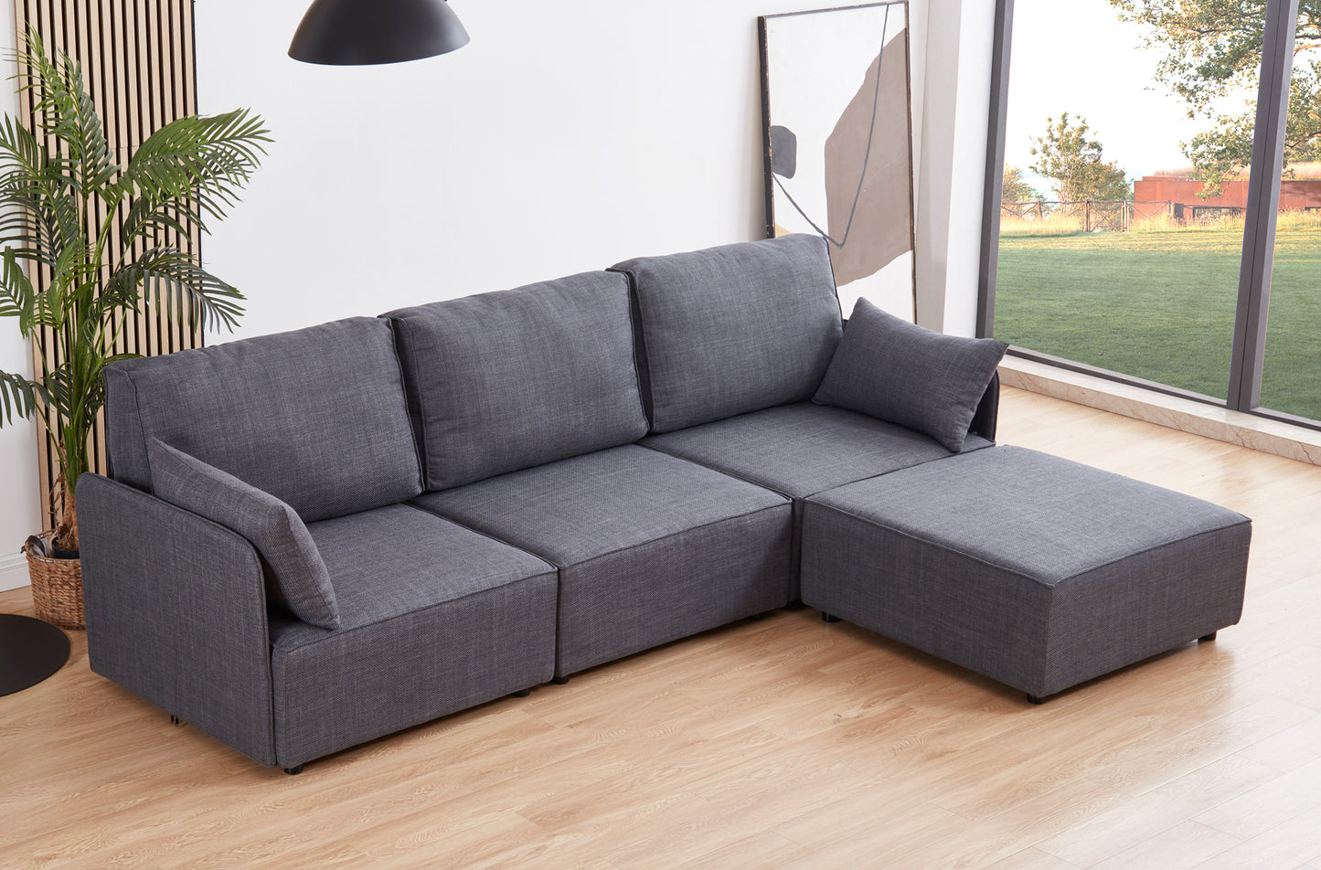 PUFF 90 X 90 CM SOFÁ MODULAR BARDOT TEJIDO GRIS