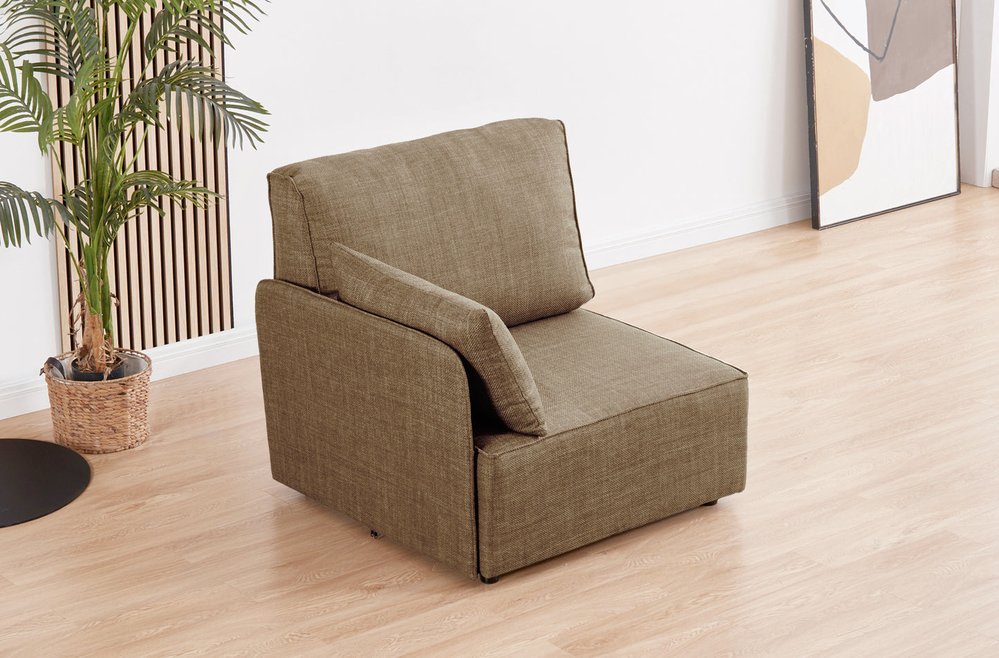 MODULO CON RESPALDO Y BRAZO LATERAL 93 x 93 CM SOFÁ MODULAR BARDOT TEJIDO BEIGE