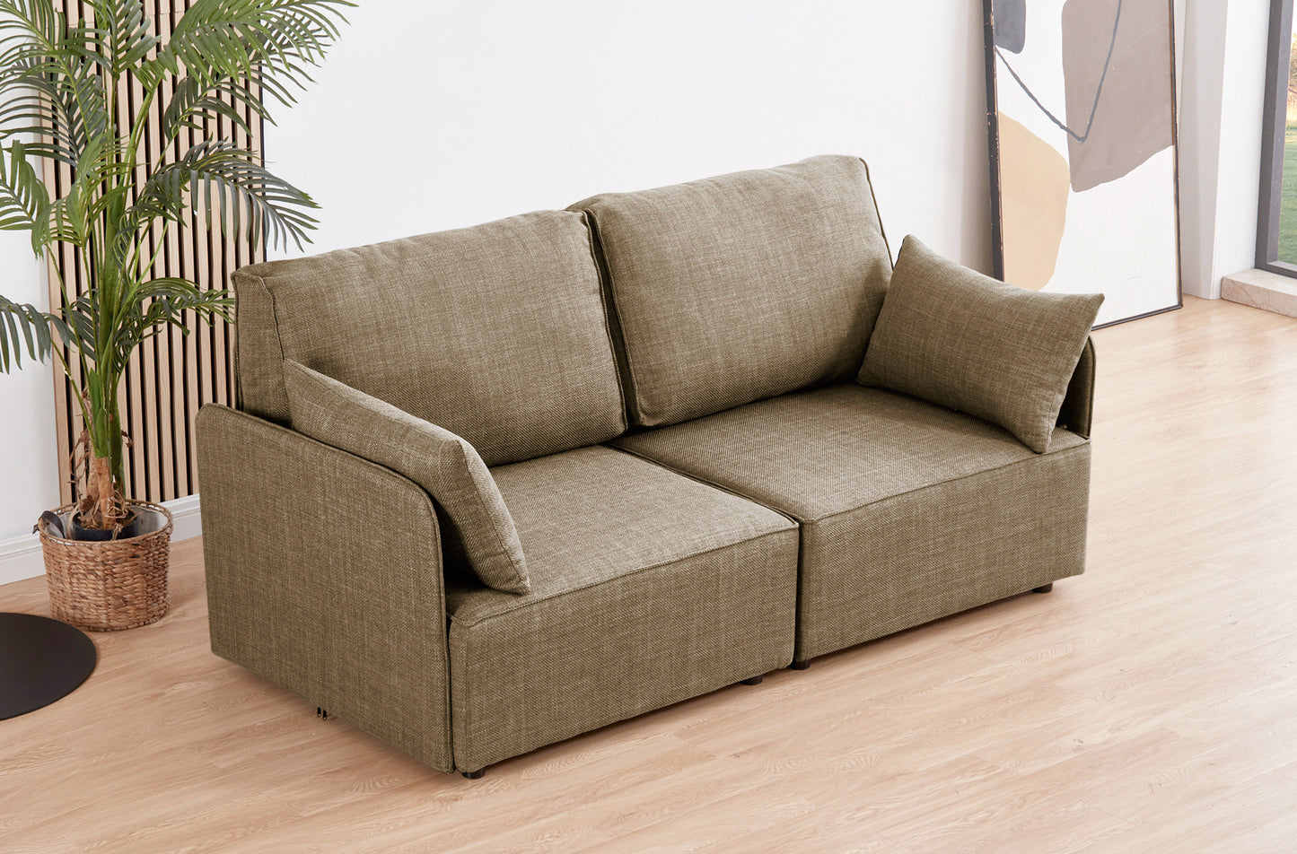 MODULO CON RESPALDO Y BRAZO LATERAL 93 x 93 CM SOFÁ MODULAR BARDOT TEJIDO BEIGE