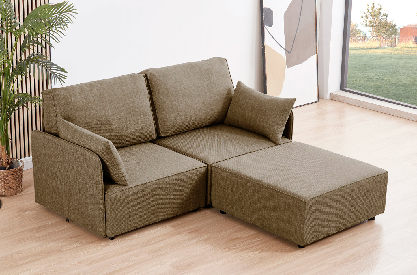 MODULO CON RESPALDO Y BRAZO LATERAL 93 x 93 CM SOFÁ MODULAR BARDOT TEJIDO BEIGE
