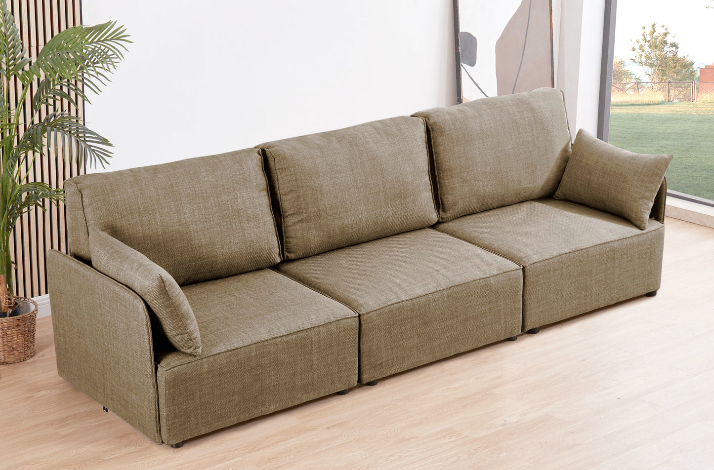 MODULO CON RESPALDO Y BRAZO LATERAL 93 x 93 CM SOFÁ MODULAR BARDOT TEJIDO BEIGE