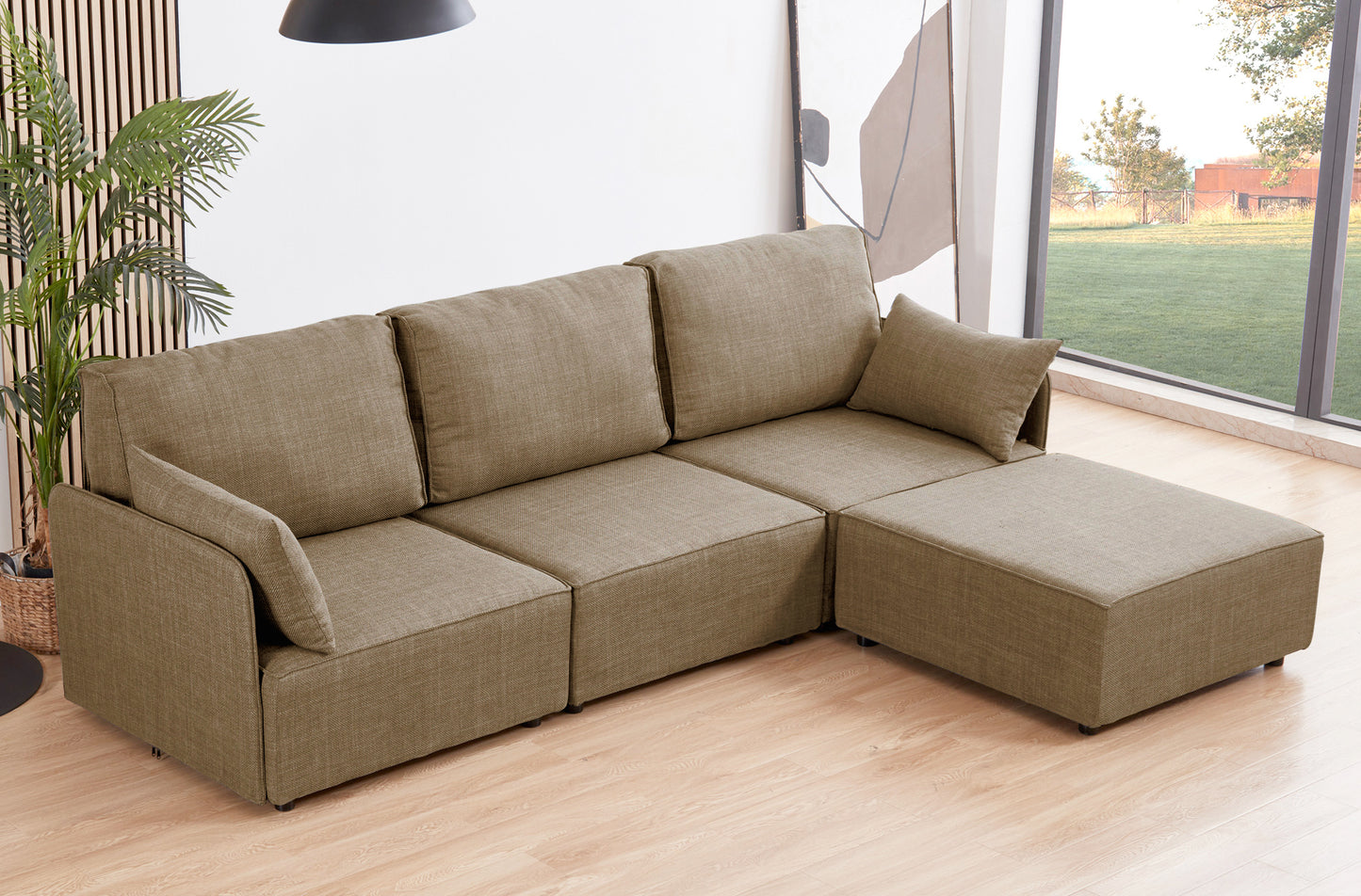 MODULO CON RESPALDO Y BRAZO LATERAL 93 x 93 CM SOFÁ MODULAR BARDOT TEJIDO BEIGE