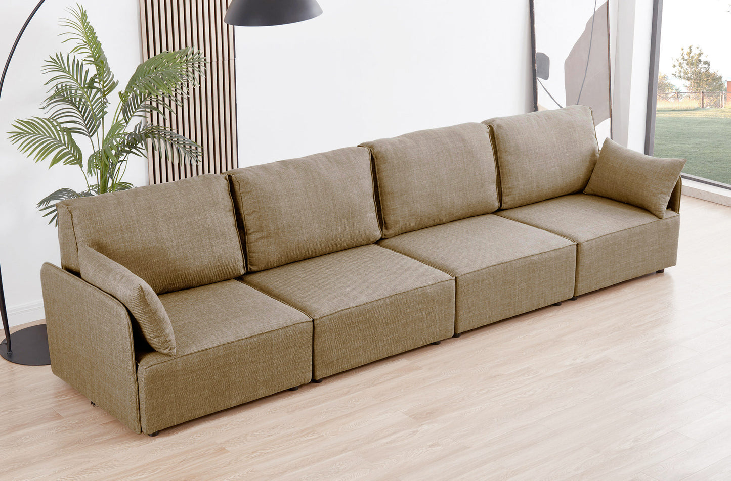 MODULO CON RESPALDO Y BRAZO LATERAL 93 x 93 CM SOFÁ MODULAR BARDOT TEJIDO BEIGE