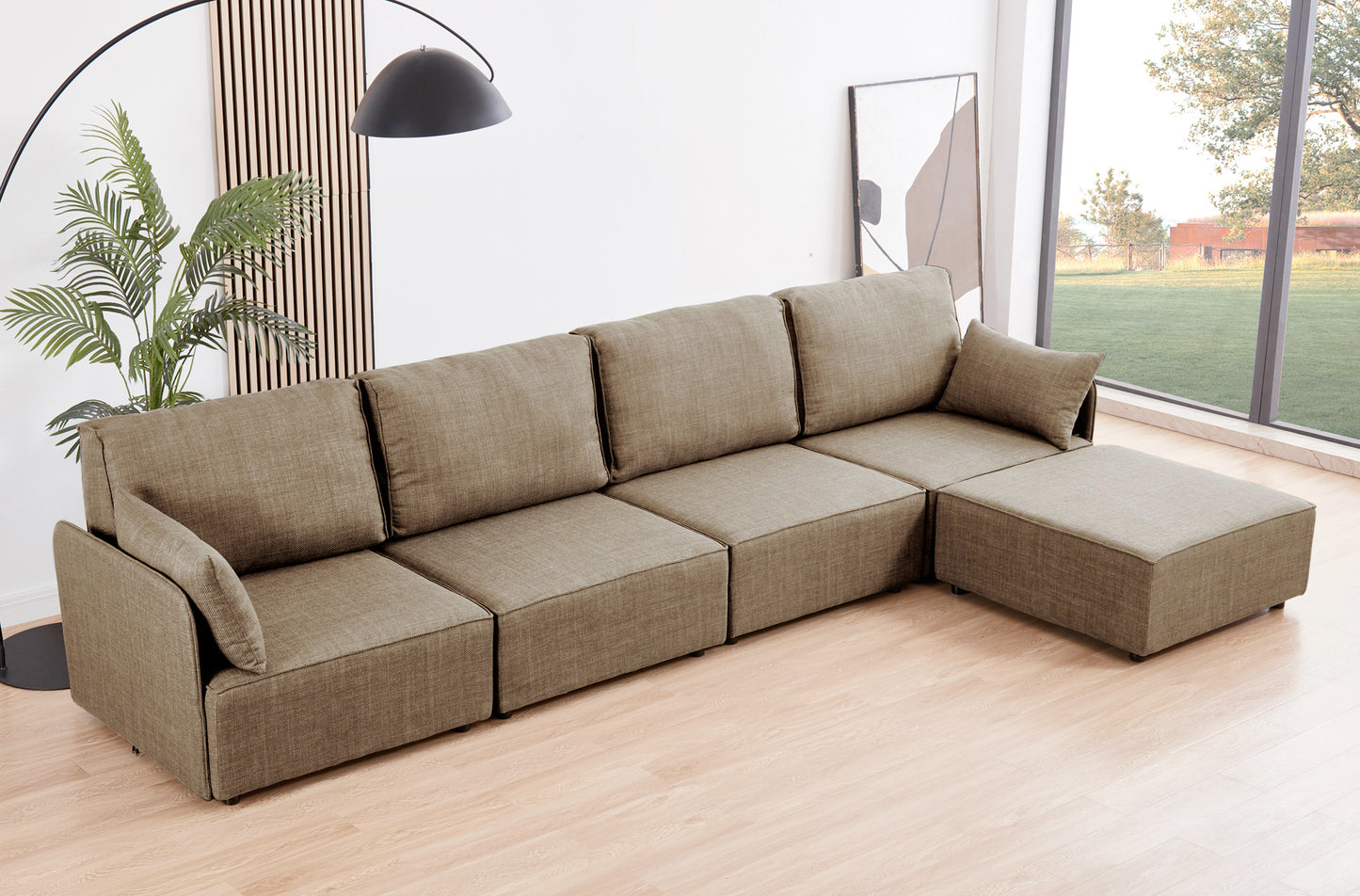 MODULO CON RESPALDO Y BRAZO LATERAL 93 x 93 CM SOFÁ MODULAR BARDOT TEJIDO BEIGE
