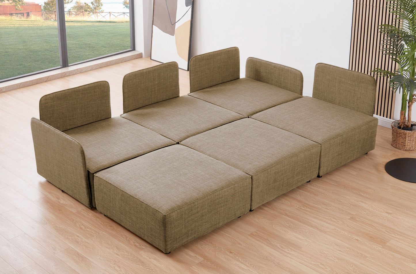 MODULO CON RESPALDO Y BRAZO LATERAL 93 x 93 CM SOFÁ MODULAR BARDOT TEJIDO BEIGE