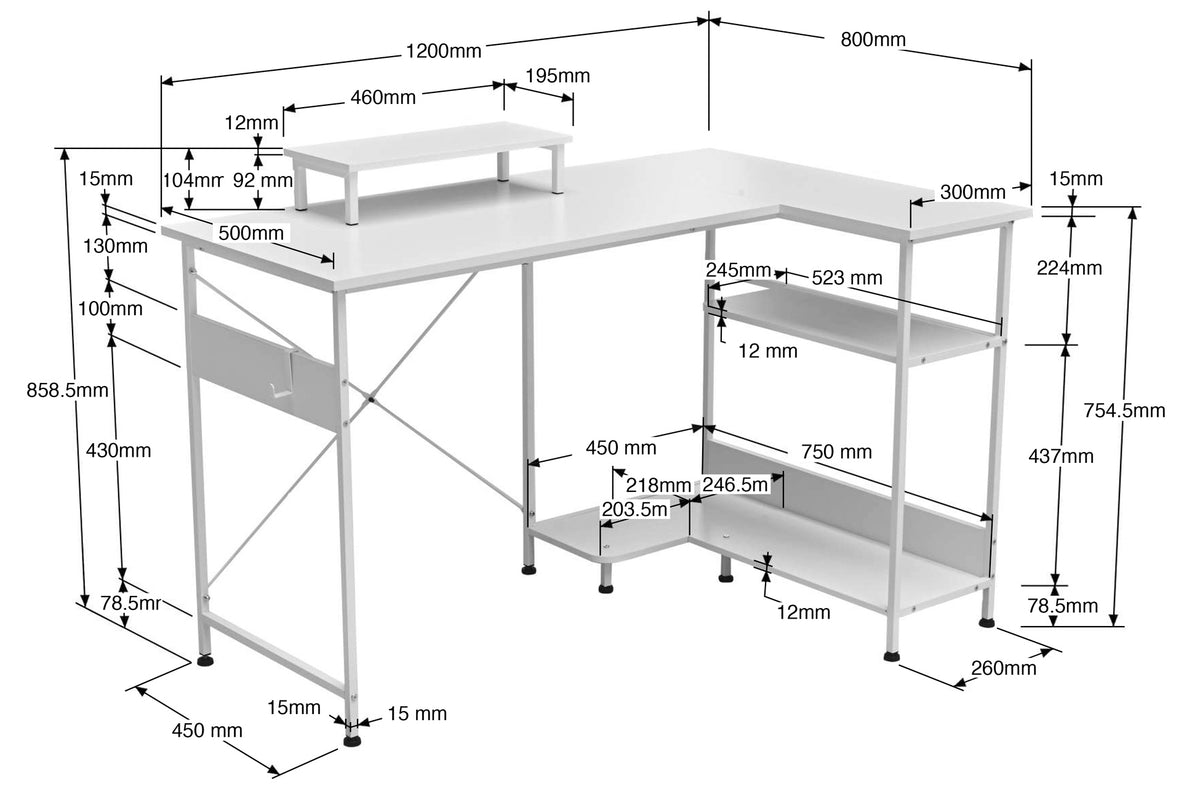 Mesa Estudio Multirack 120 x 50 - 80 cm Blanco