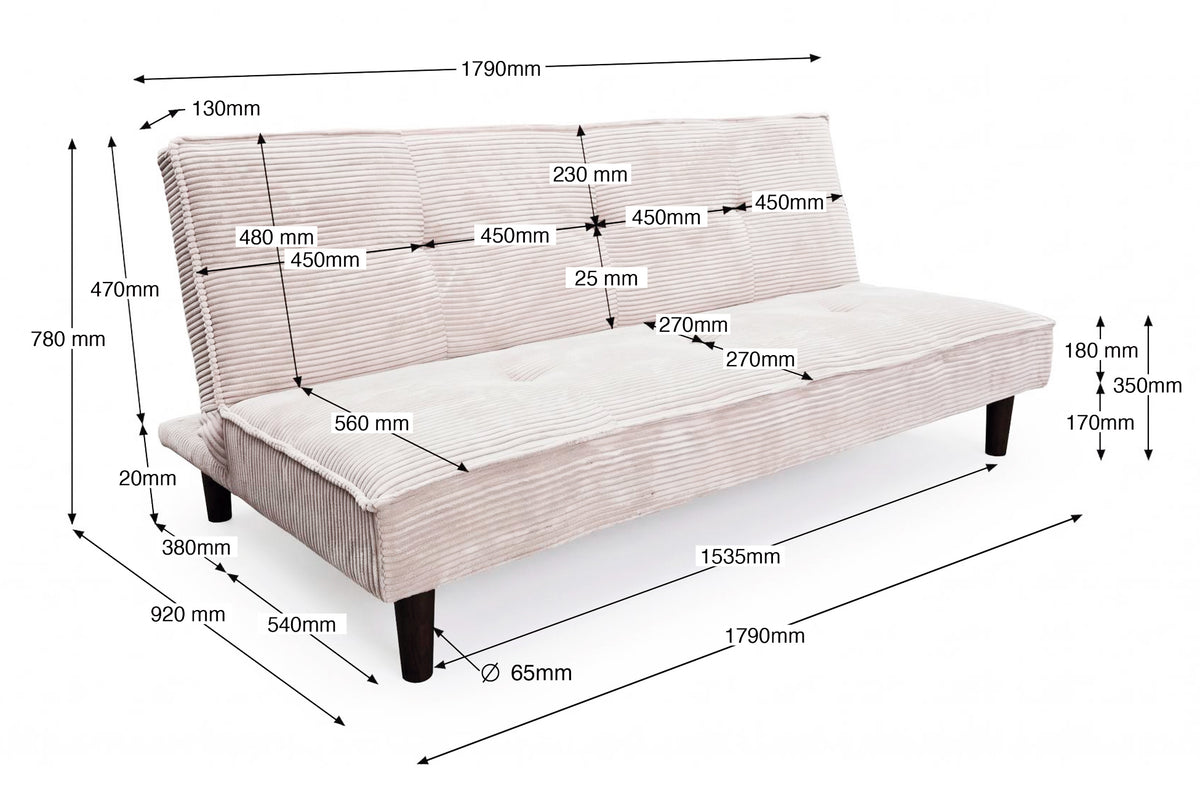 Sofa Cama Flash 105 x 180 cm Corduroy Crema