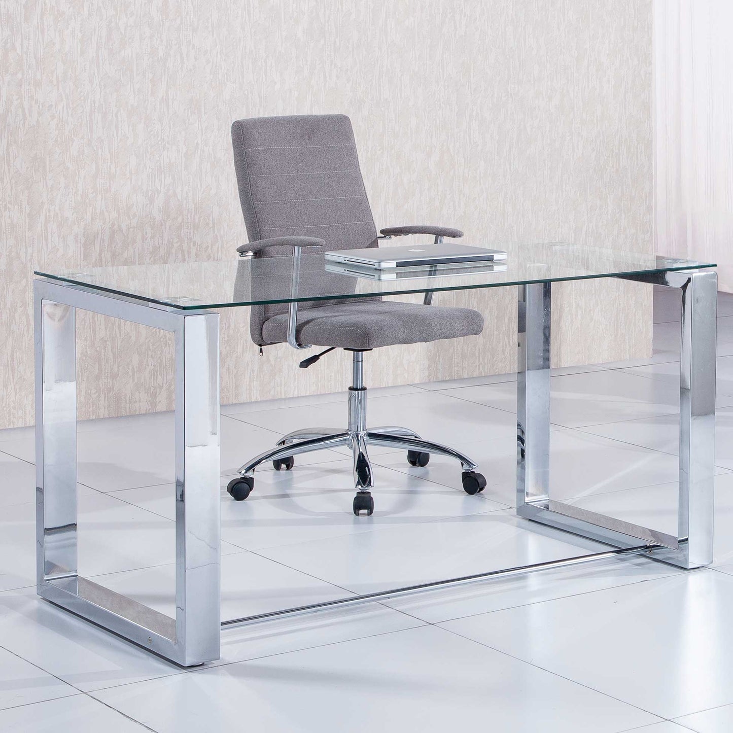 MESA DESPACHO DA VINCI 140 x 70 CM PATAS CROMO / CRISTAL TEMPLADO