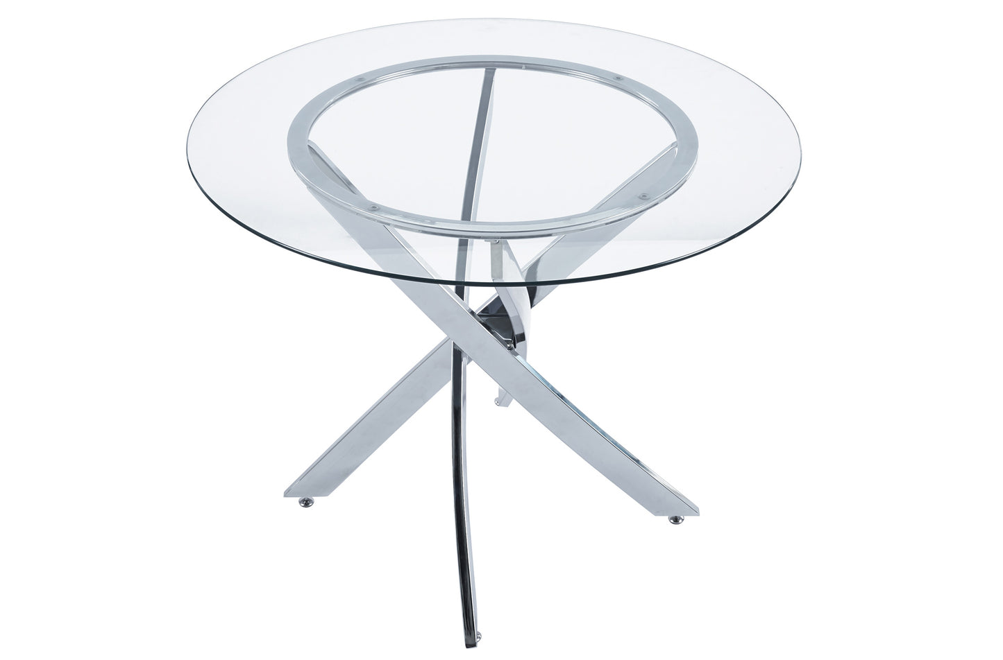 MESA COMEDOR REDONDA TASMANIA 100 CM CRISTAL / CROMO
