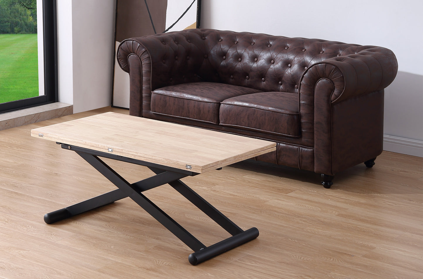 MESA CENTRO ELEVABLE Y EXTENSIBLE OASIS 110 x 57 CM ROBLE NORDISH / NEGRO